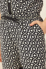 Boys Navy Blue Abstract Drawstring Cotton Shorts