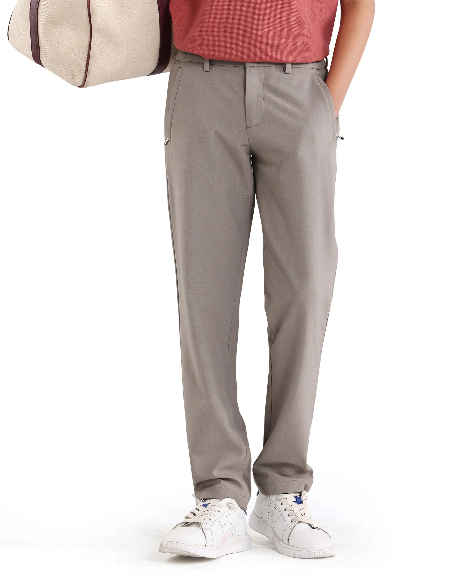 Rare Ones Boys Beige Slim Fit Polyester Blend Trouser