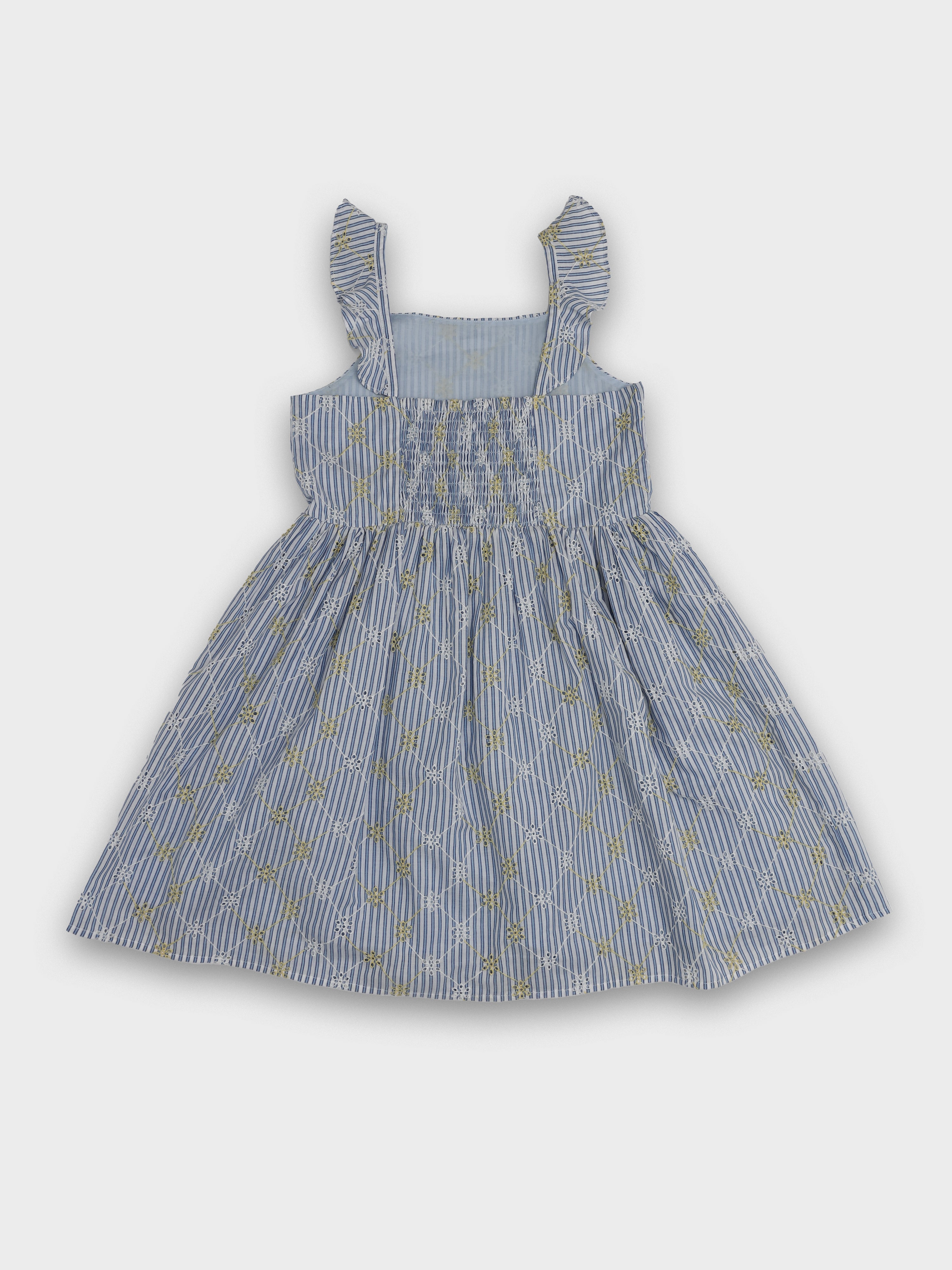 Girls Blue Printed BCI Cotton Sleeveless Casual Dress