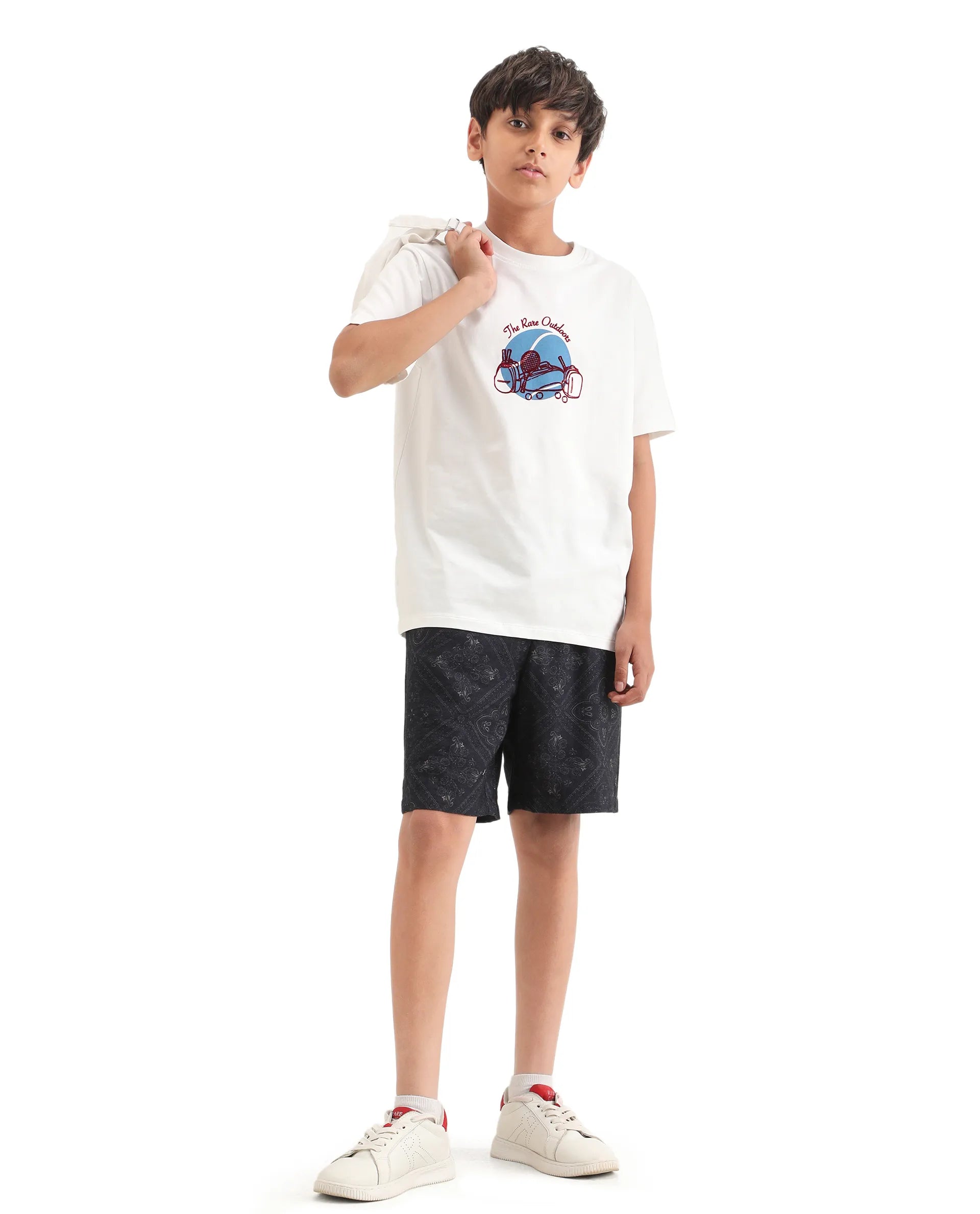 Boys Off White Flock Print Regular Fit T-Shirt