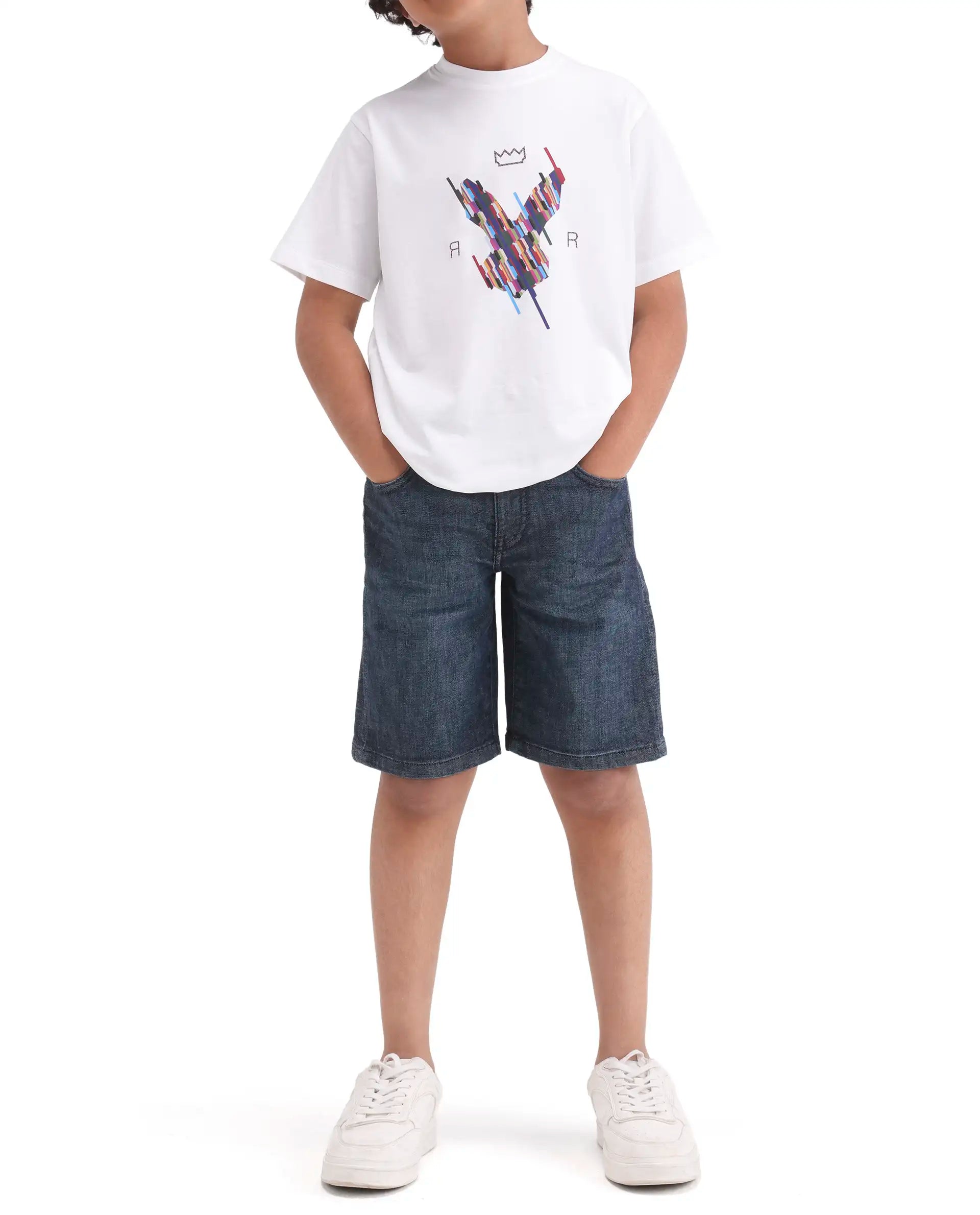 Rare Ones Boys Dark Blue Regular Fit Cotton Blend Shorts
