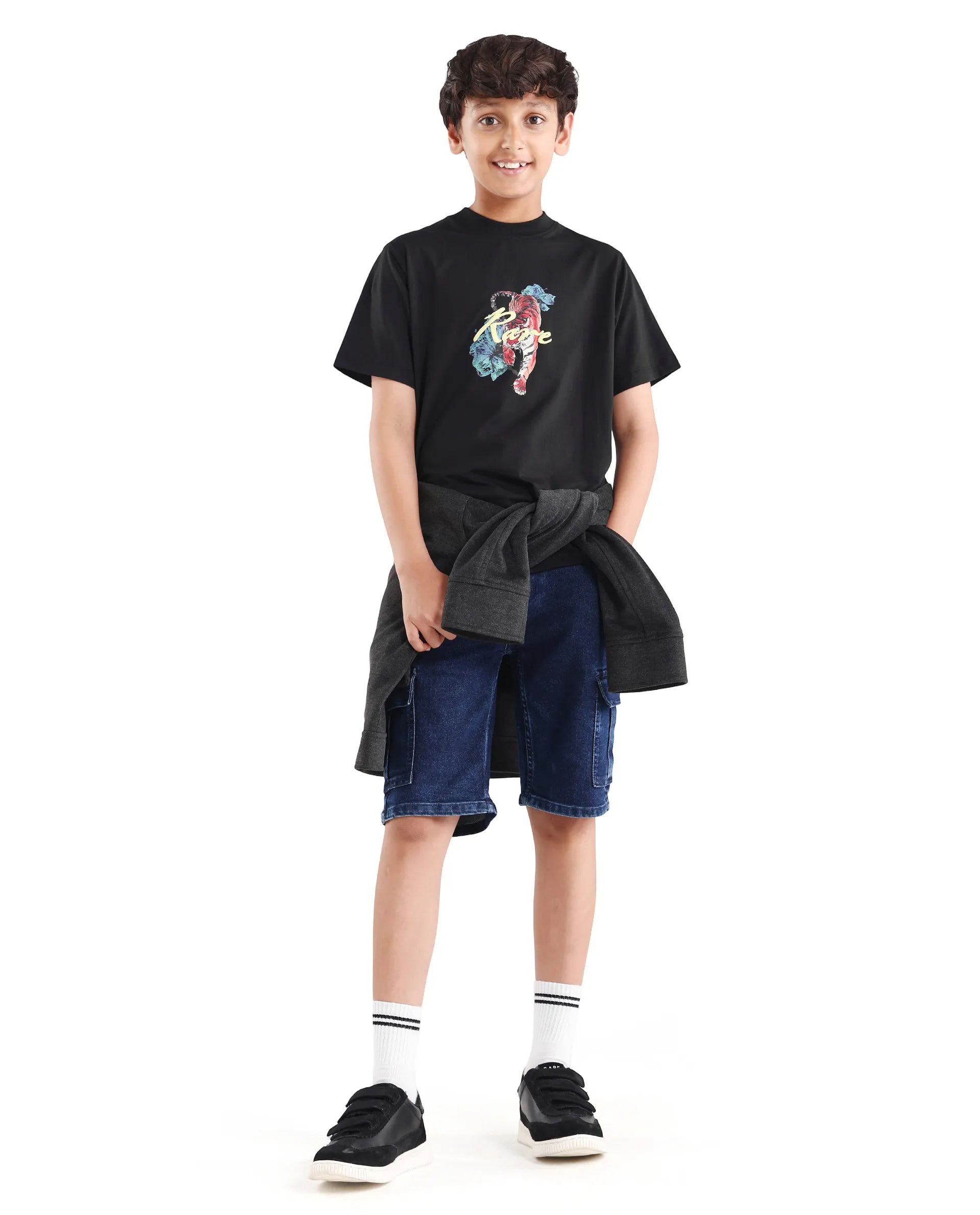 Rare Ones Boys Black Digital Print Regular Fit T-Shirt