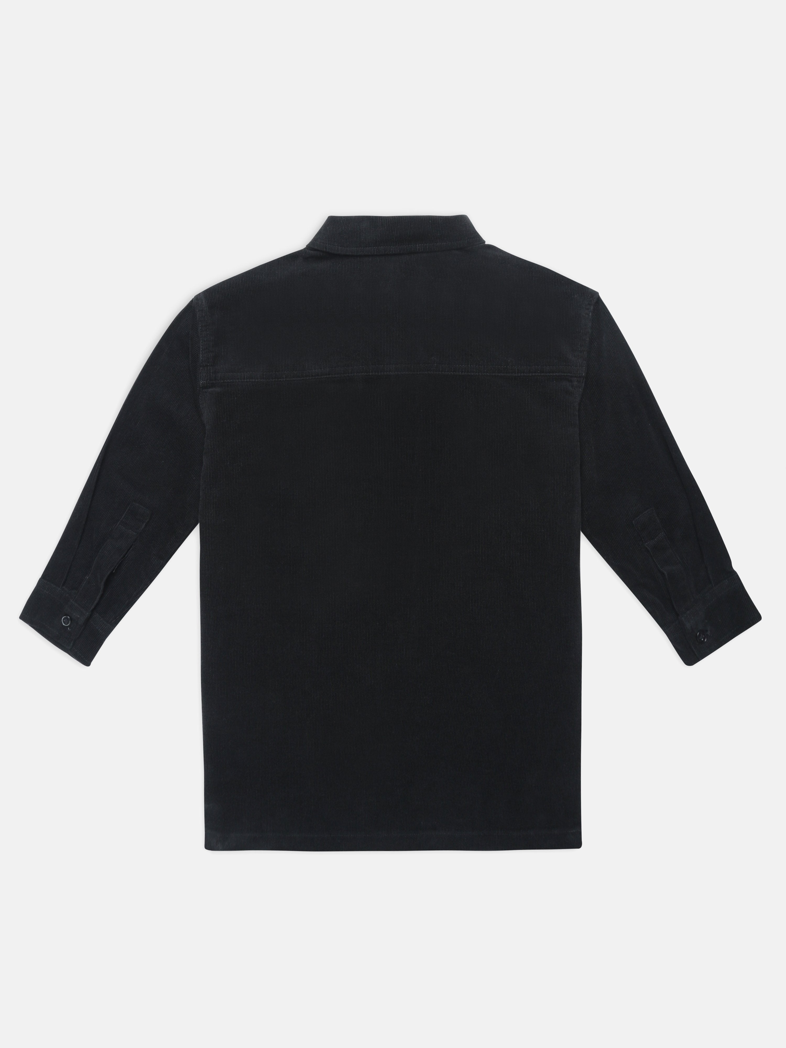 Girls Black Solid Knee-Length Polo Collar Casual Dress