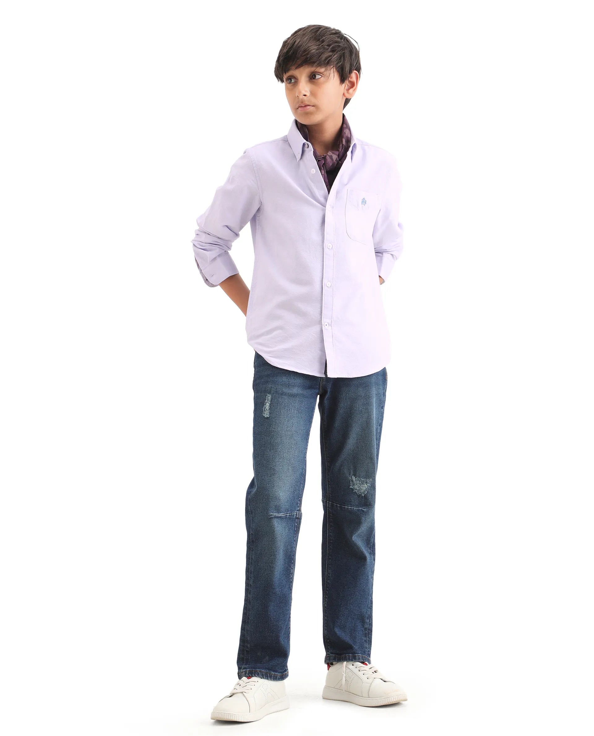 Boys Light Purple Cotton Regular Fit Shirt