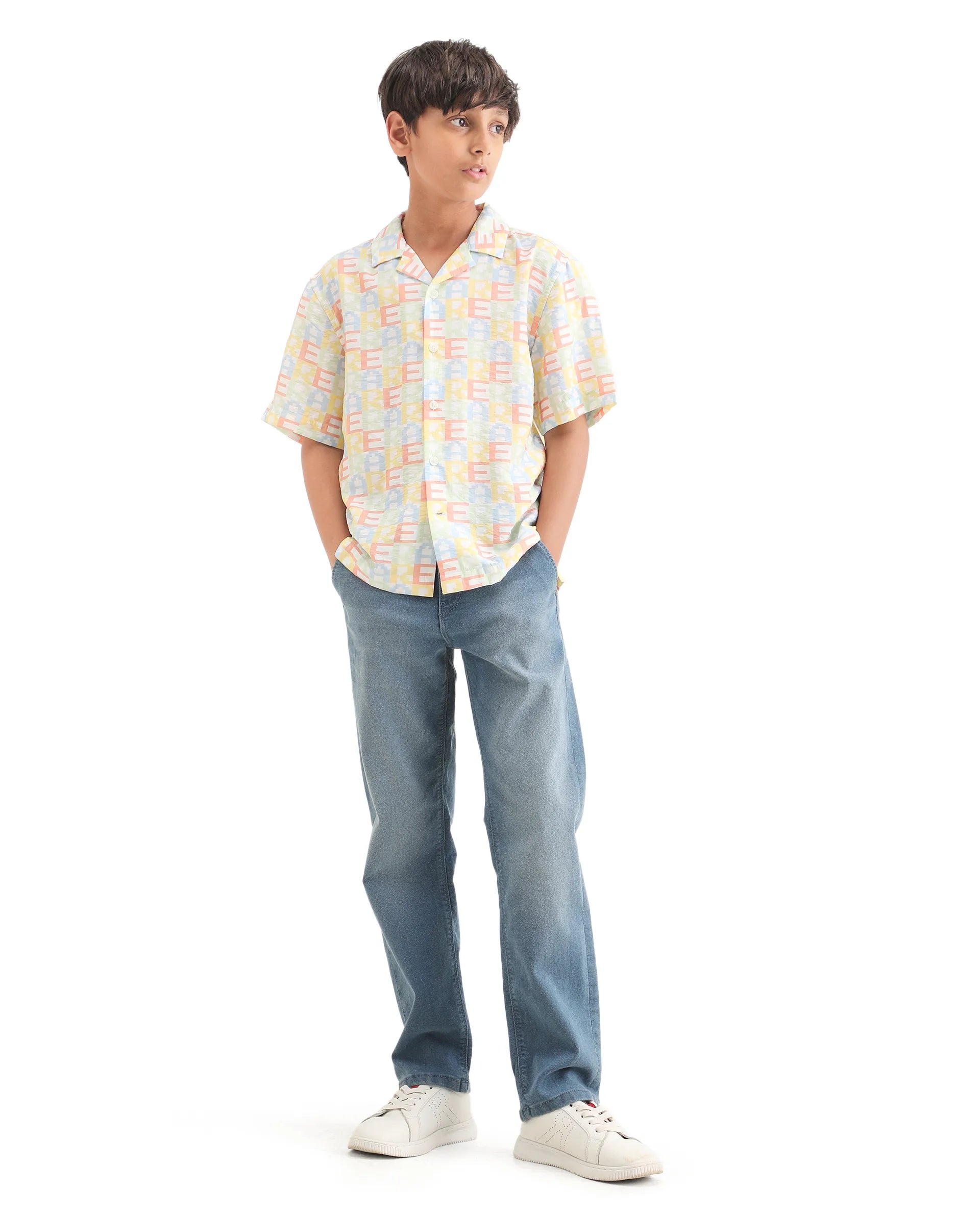 Boys Multi Print Boxy Fit Viscose Blend Shirt
