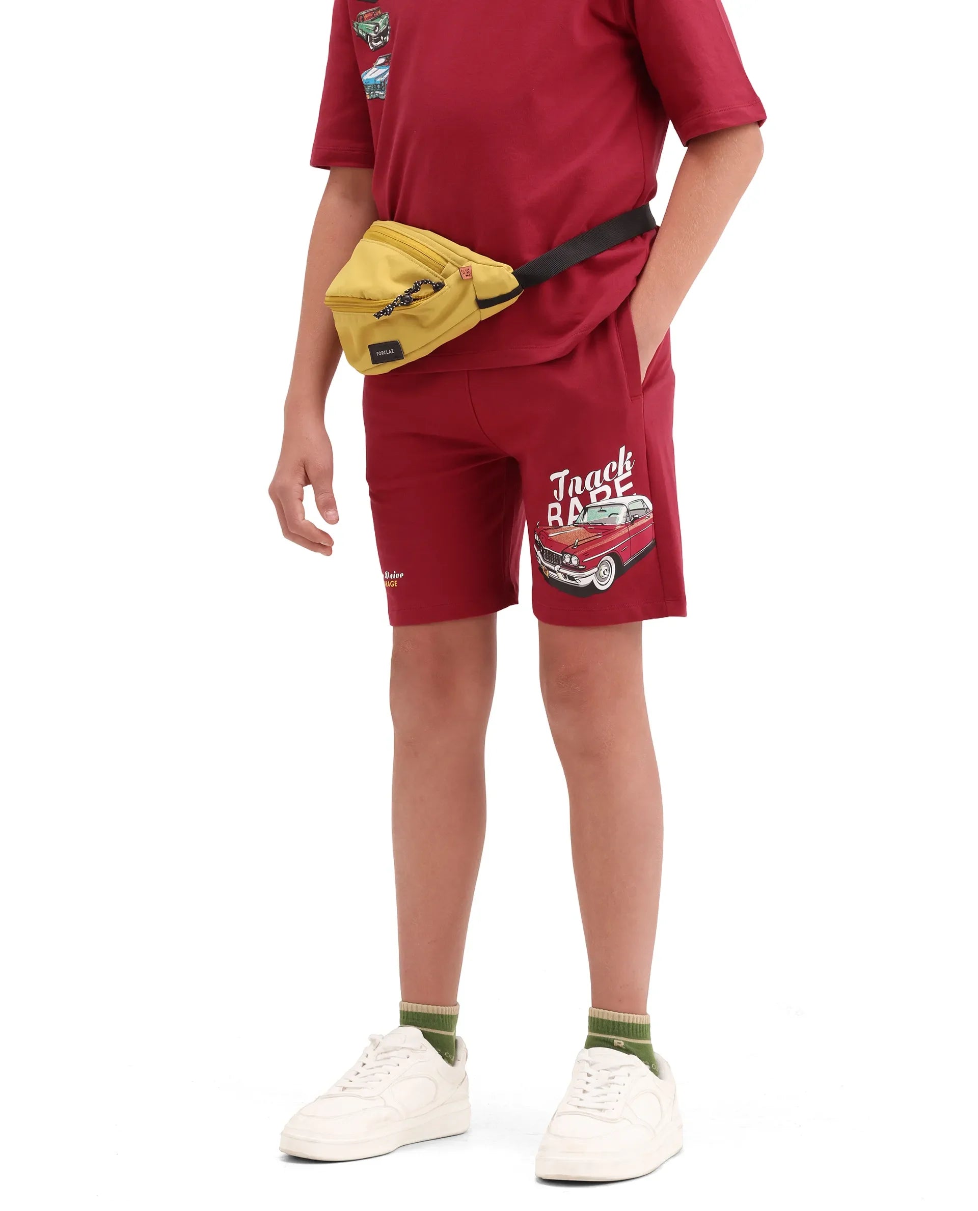Rare Ones Boys Red Digital Print Cotton Regular Fit Shorts