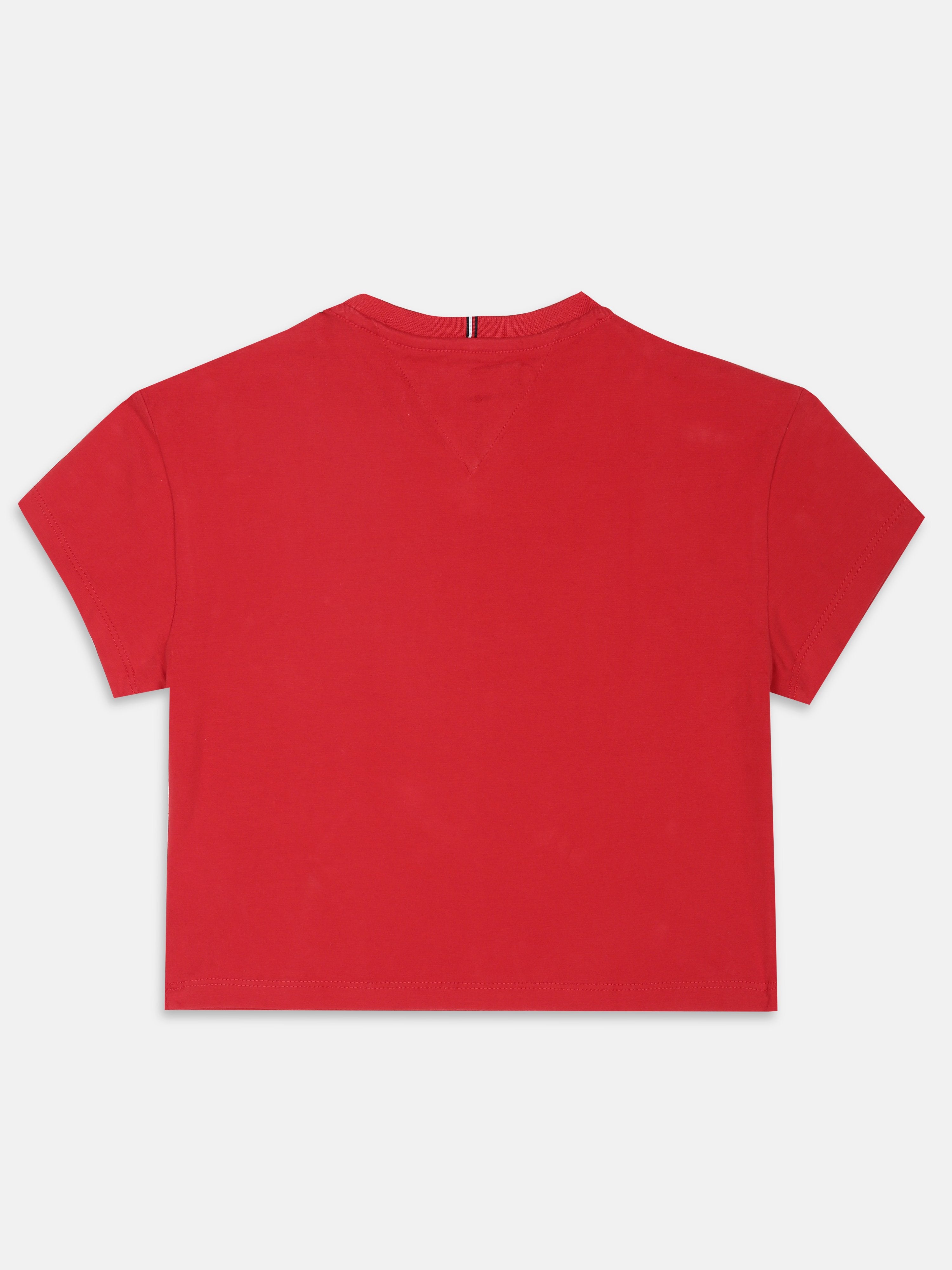 Girls Red Logo Cotton Stretch Casual Knit Top