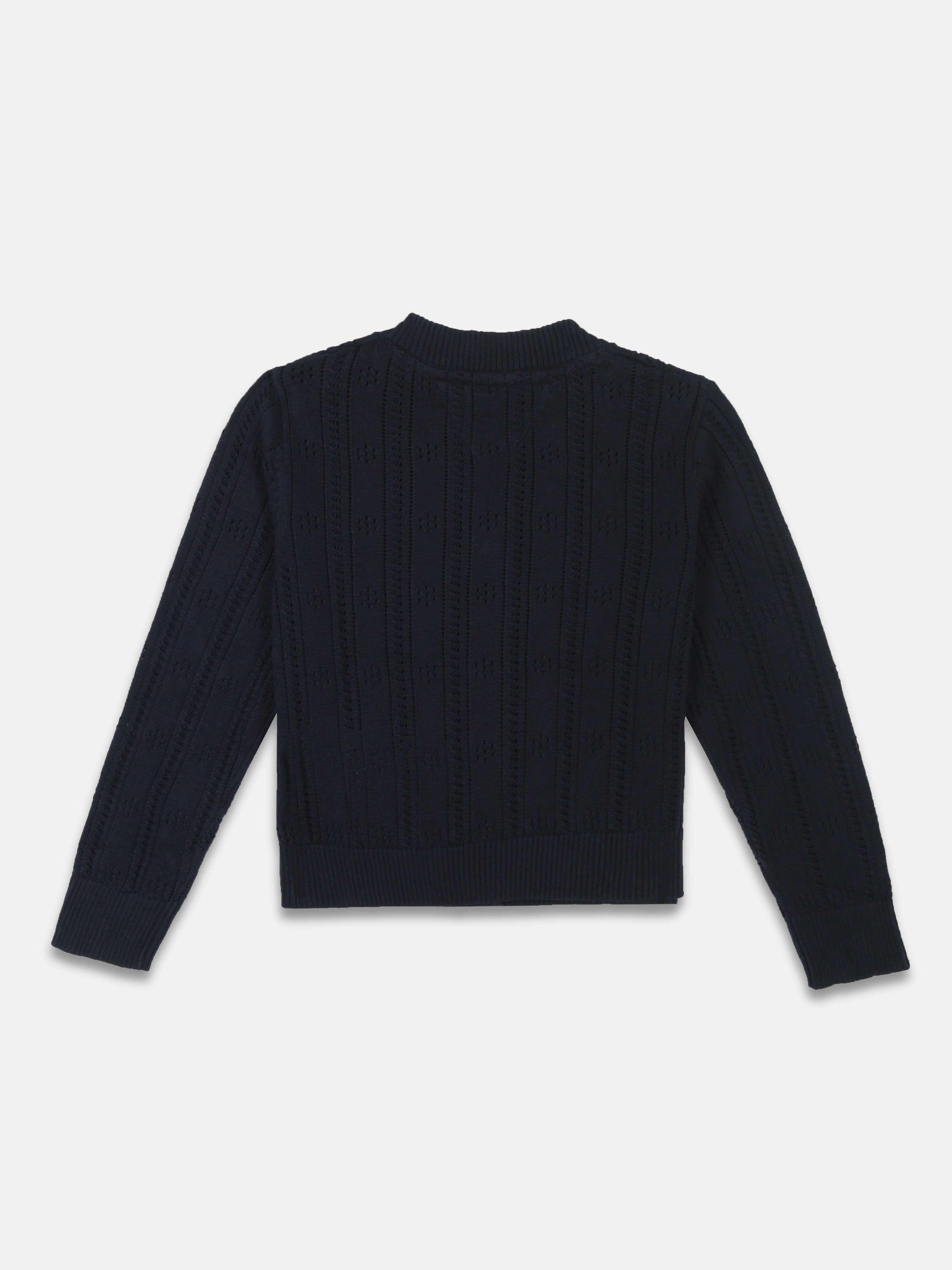 Girls Navy Cotton Open Front Relaxed Fit Cardigan
