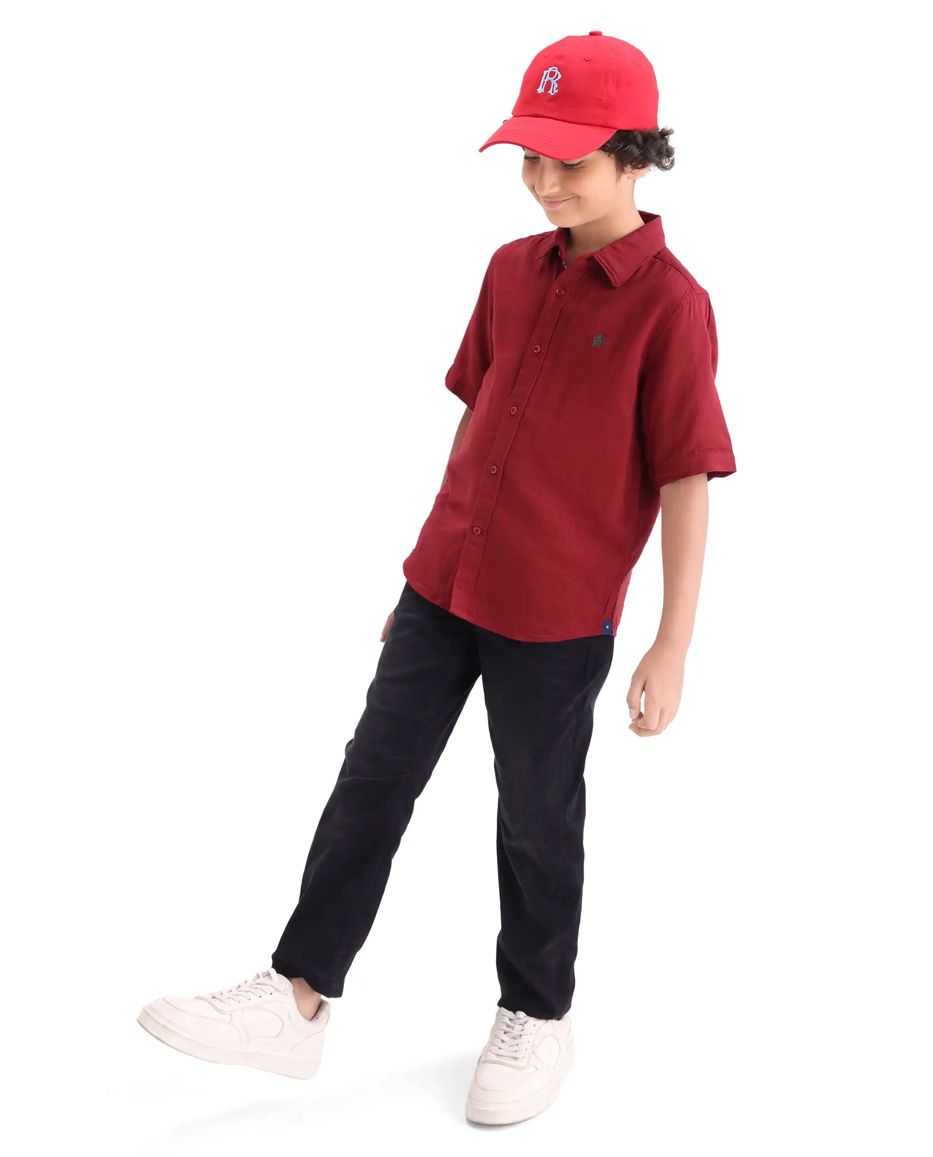Boys Red Cotton Blend Regular Fit Shirt