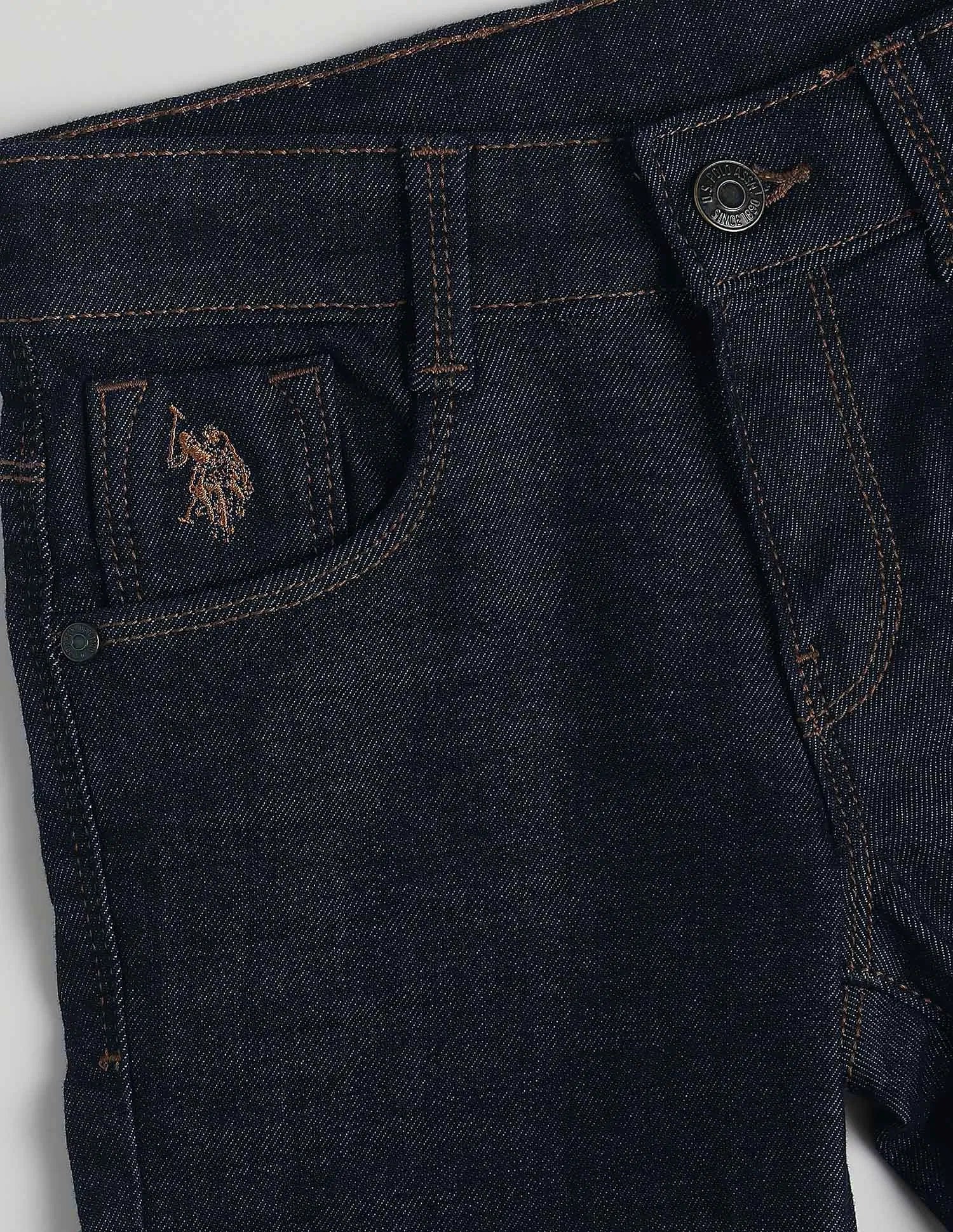 Boys Dark Blue Cotton Blend Mid Rise Relaxed Fit Jeans