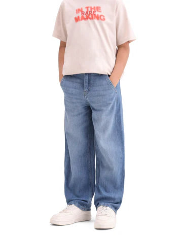 Boys Blue Slouchy Fit Shank Button Jeans