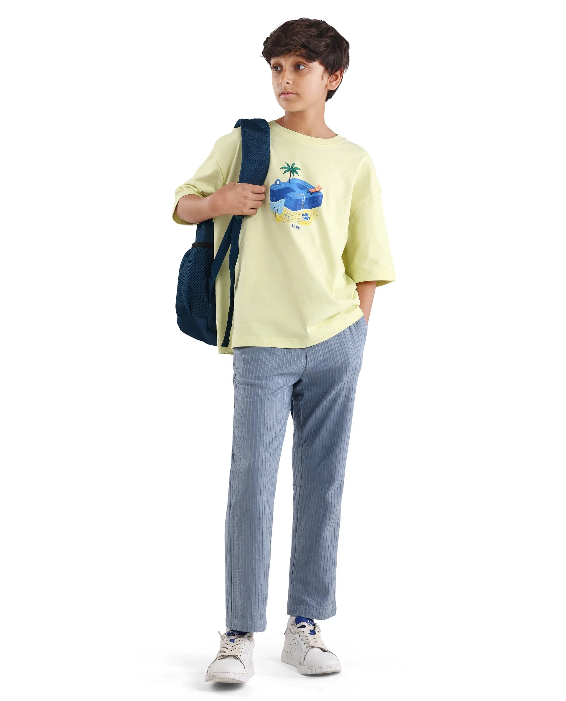 Boys Light Yellow Oversized Cotton T-Shirt