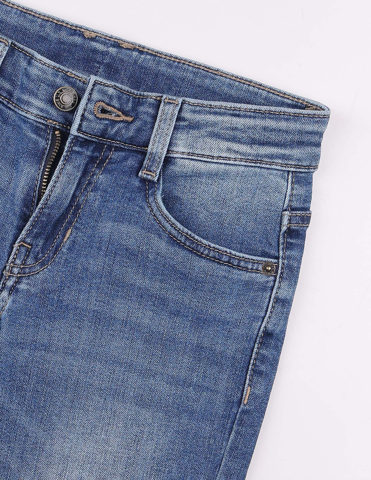 Boys Mid Blue Stretchable Bootcut Jeans