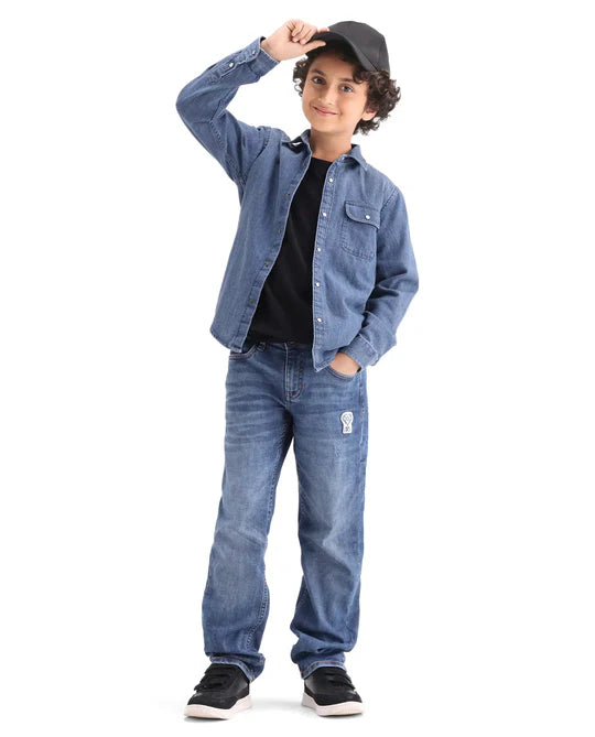 Rare Ones Boys Light Blue Cotton Snap Button Shirt