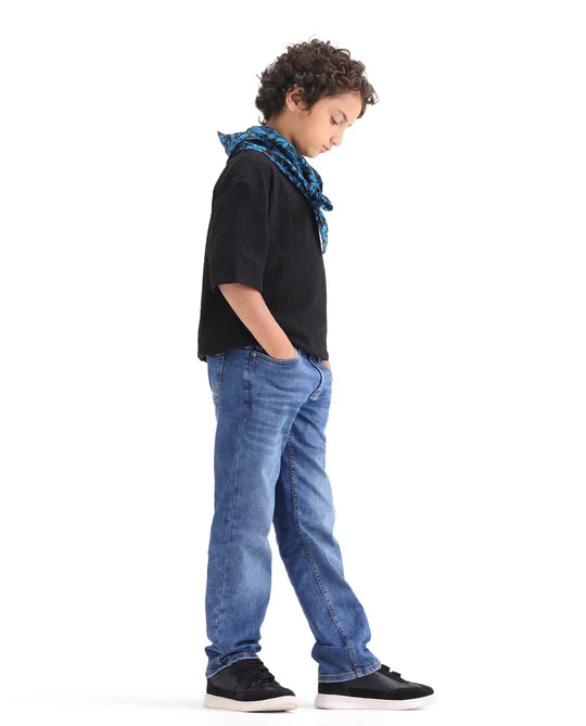 Rare Ones Boys Black Jacquard Regular Fit T-Shirt