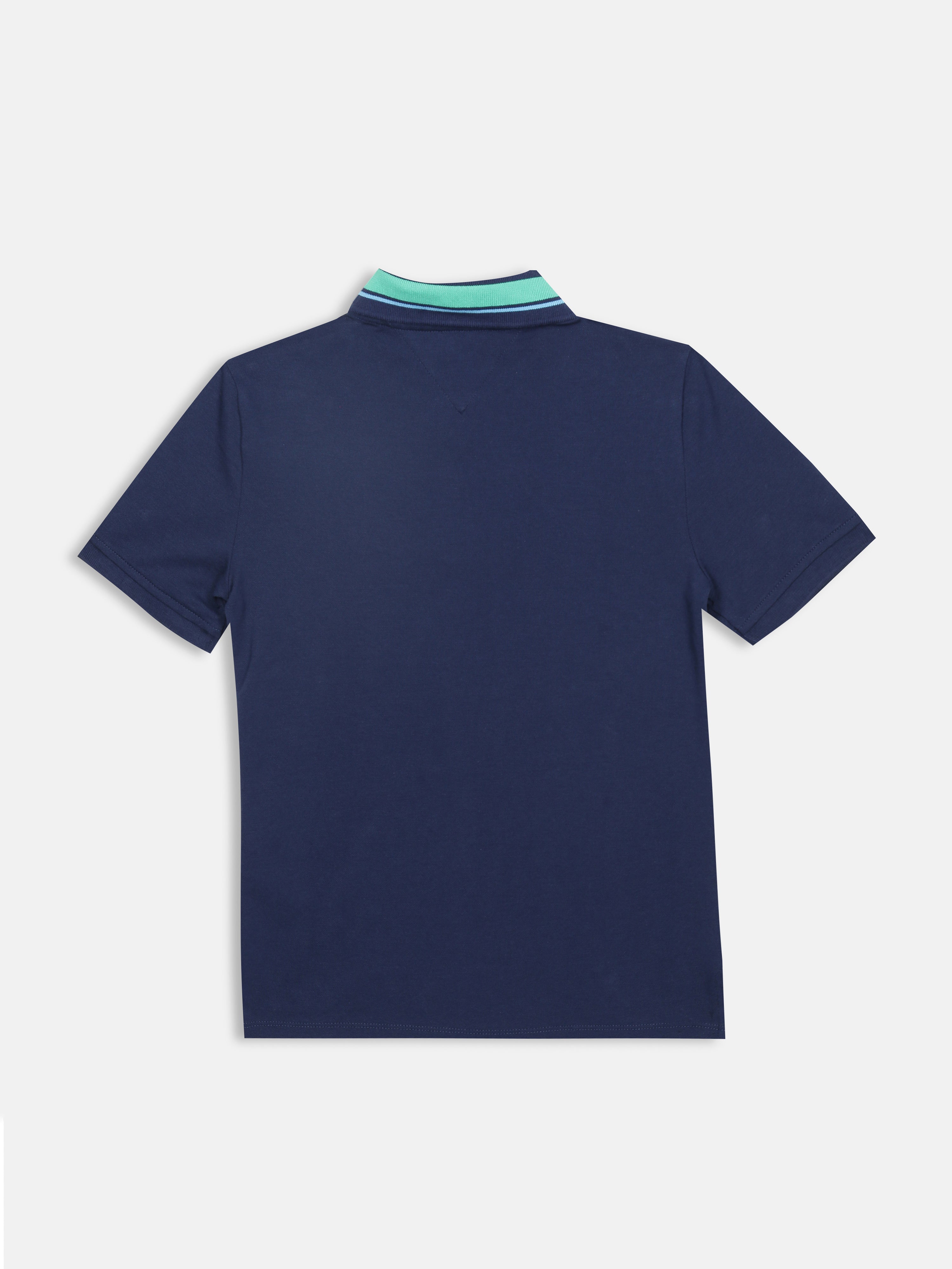 Girls Navy Cotton Logo Knit Polo Casual Top