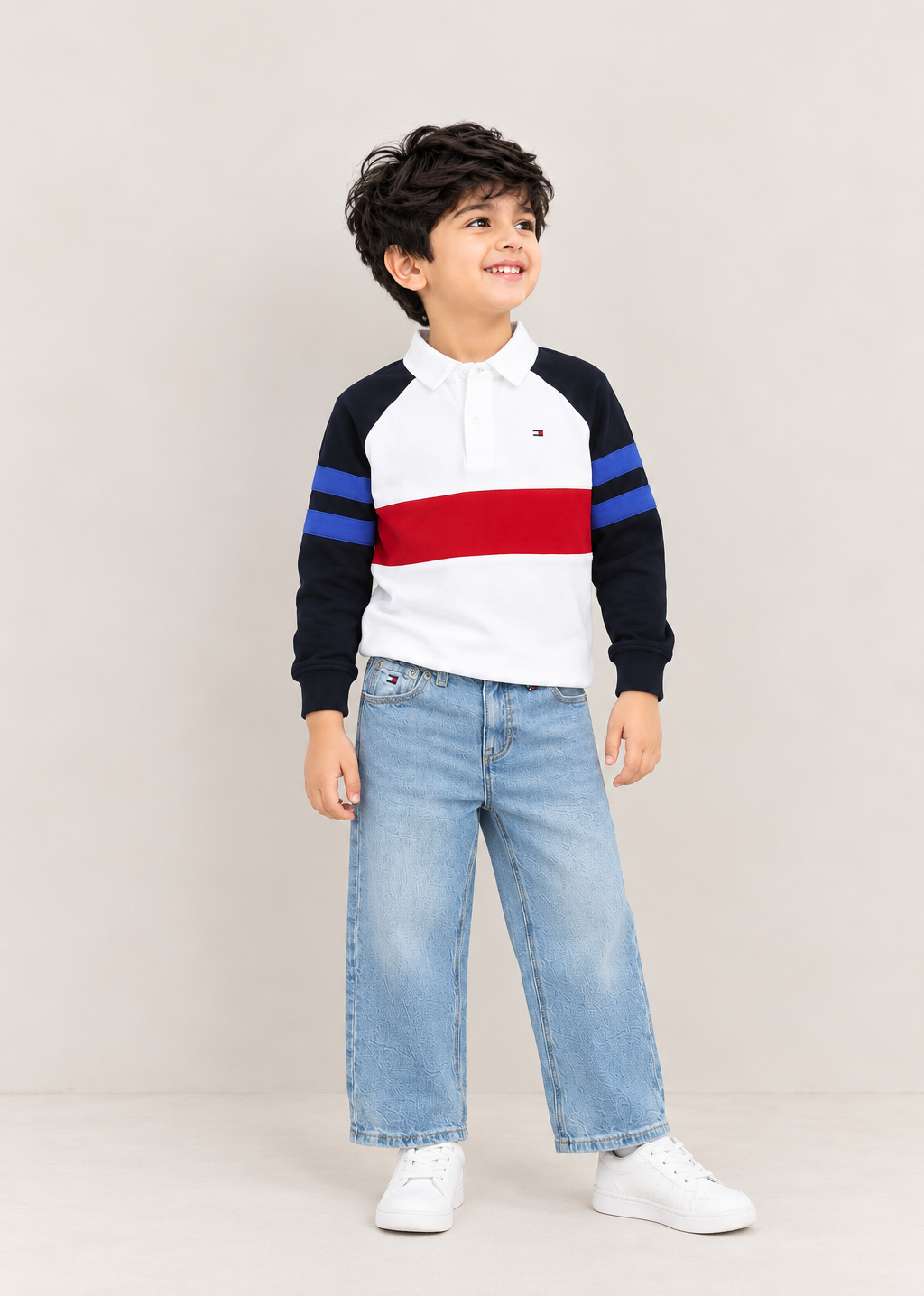 Boys Light-Wash Wide Leg Fit Mid Rise Jeans Denim Light