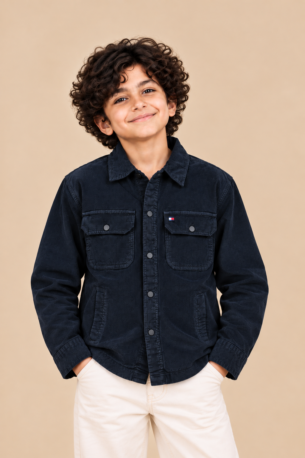 Boys Embroidered Logo Relaxed Fit Shirt Dark Night Navy