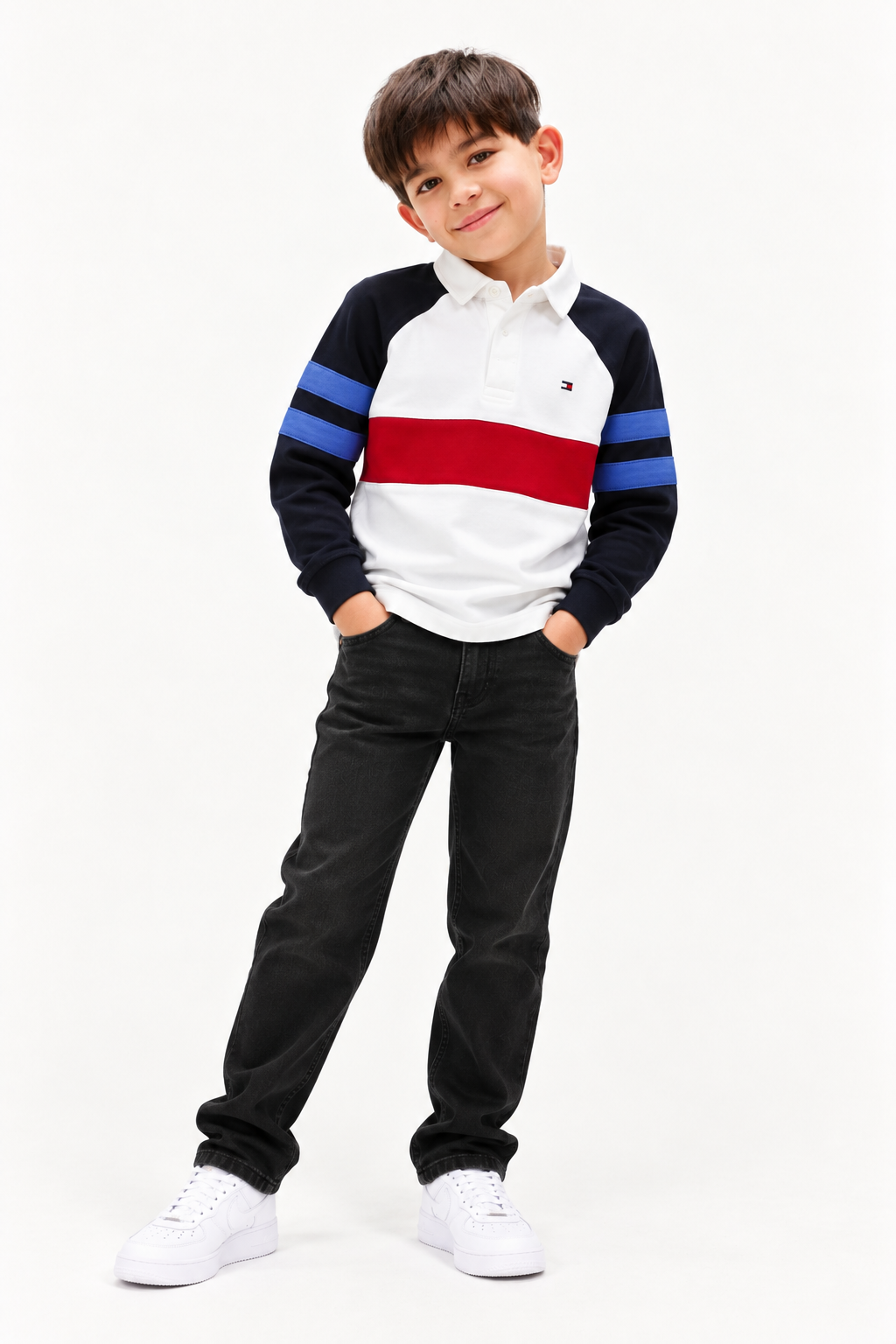Boys Colorblock Regular Fit Cotton Sweatshirt White