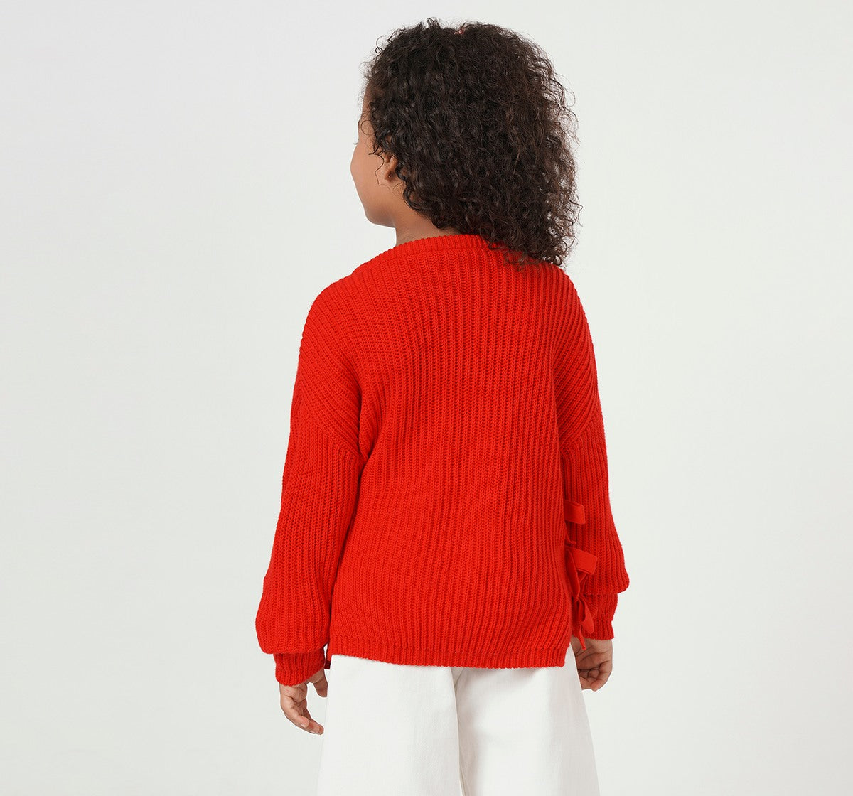 Drop Shoulder Sweater with Side Slit Red