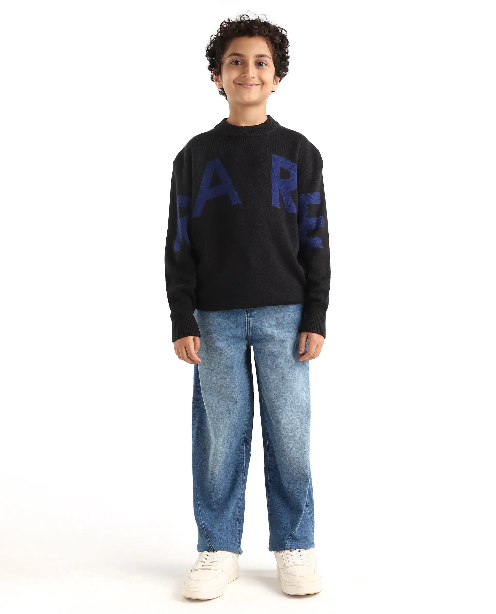 Boys Blue Slouchy Fit Button-Zip Jeans