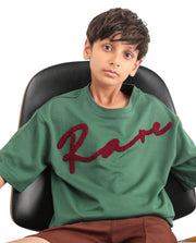 Rare Ones Boys Green Oversized Terry Embroidery T-Shirt