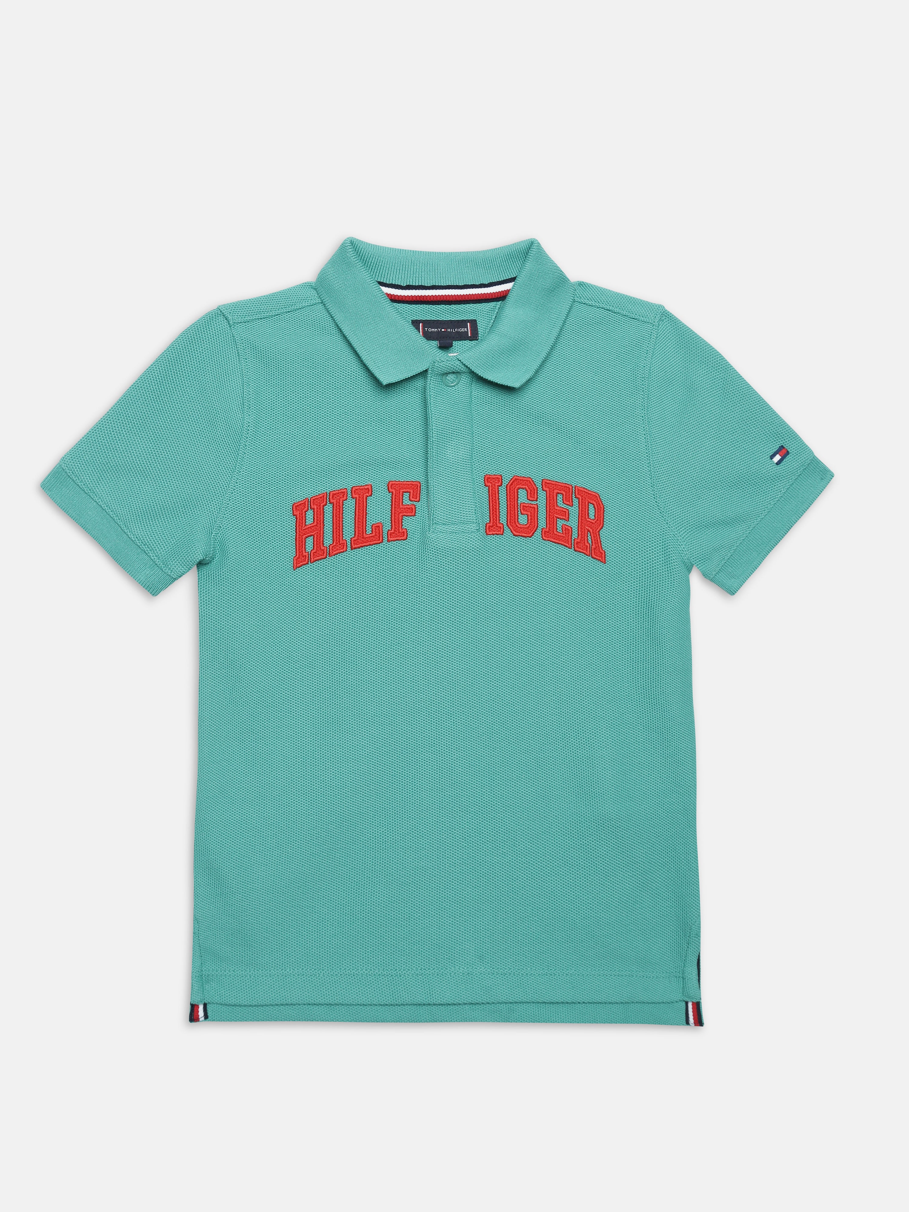 Boys Green Logo Cotton Blend Polo Knit Top Regular Fit