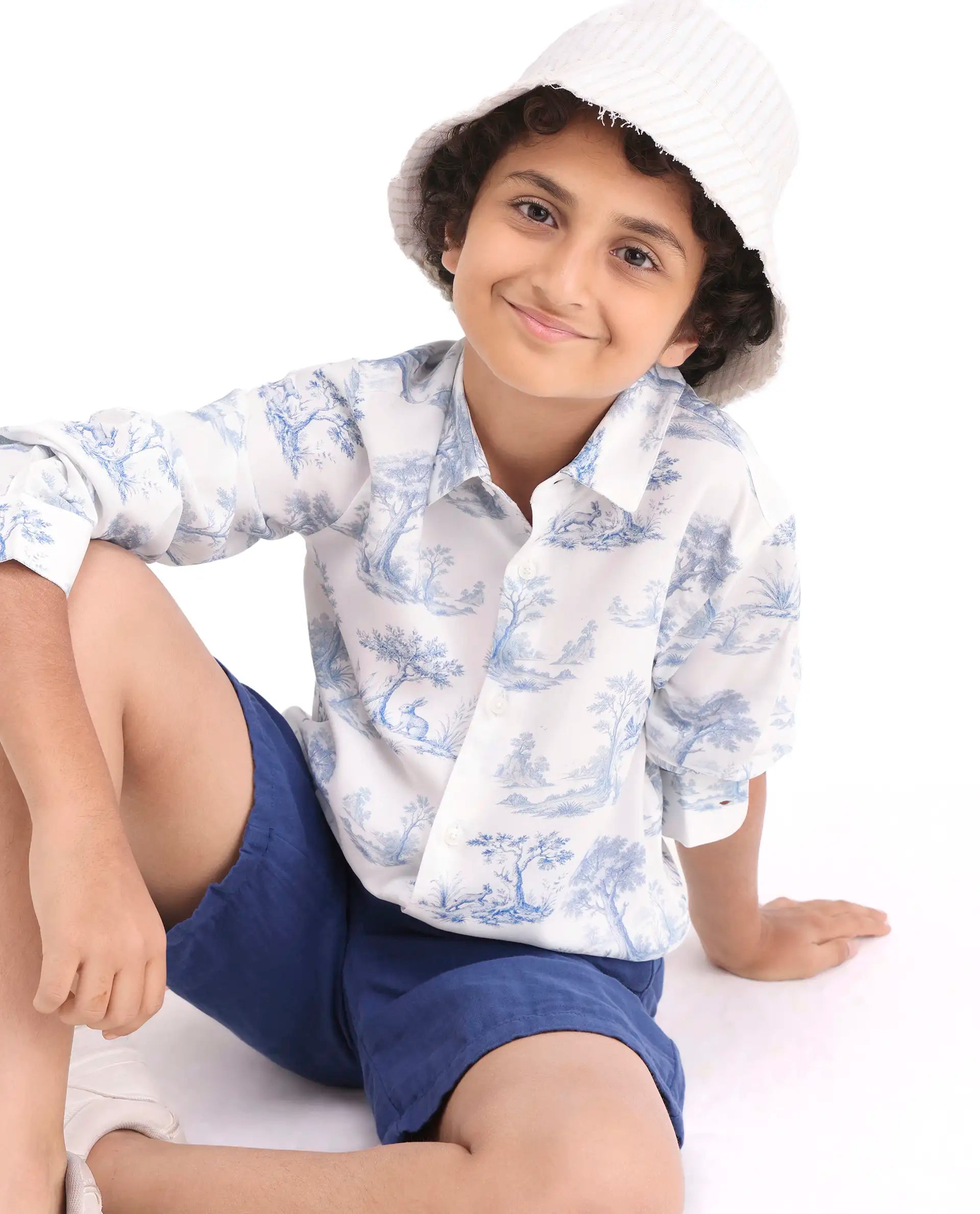 Rare Ones Boys Blue Viscose Regular Fit Casual Shirt