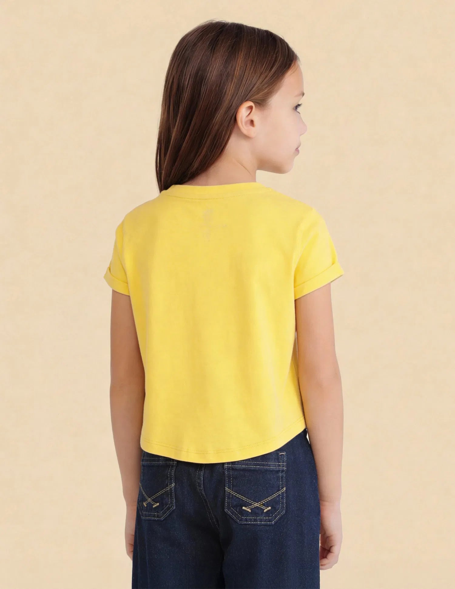 Girls Yellow Cotton Graphic Brand Printed Top