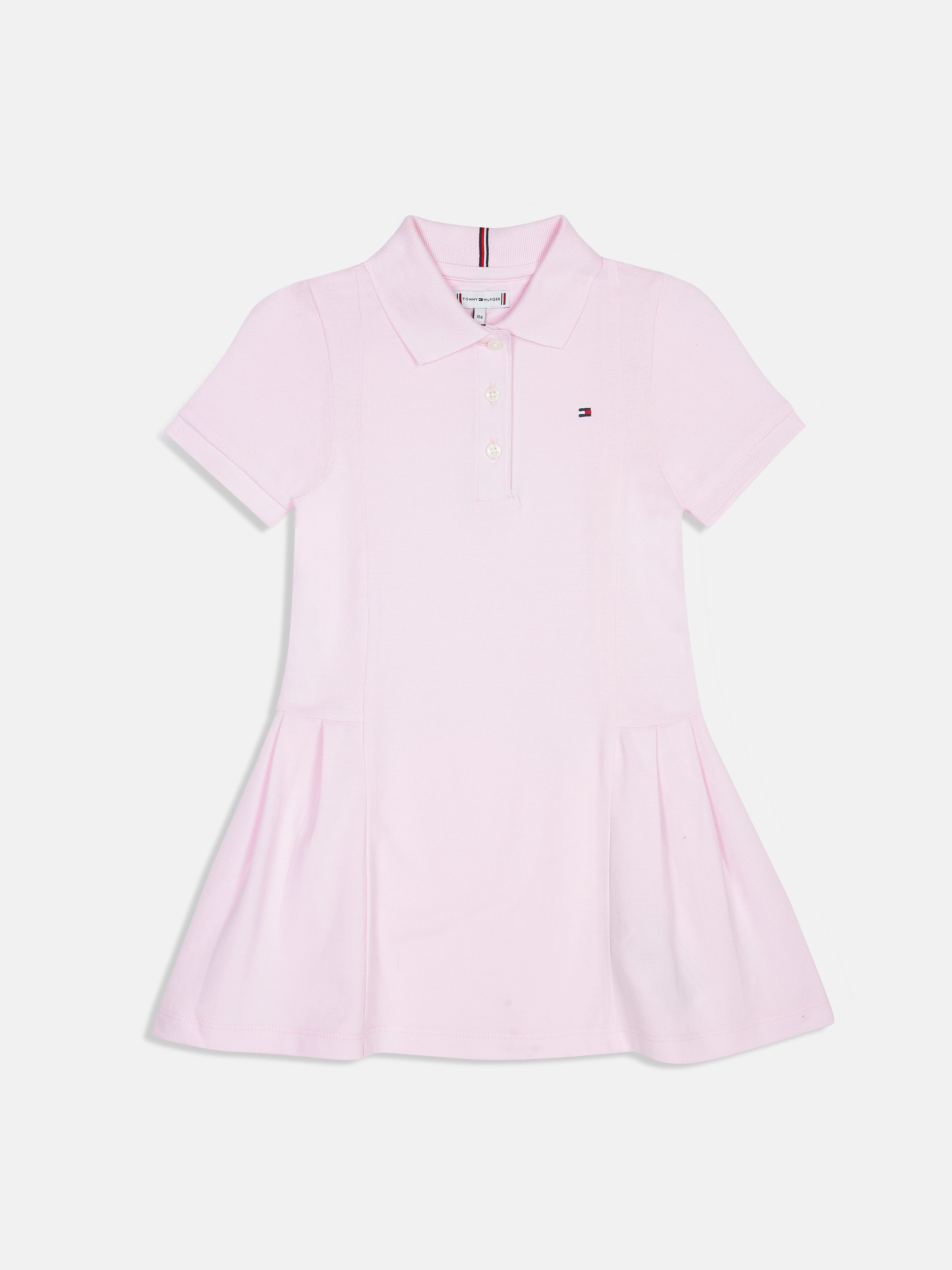 Girls Pink Regenerative Cotton Polo Casual Knit Dress