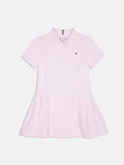 Girls Pink Polo Collar A-Line Knit Dress