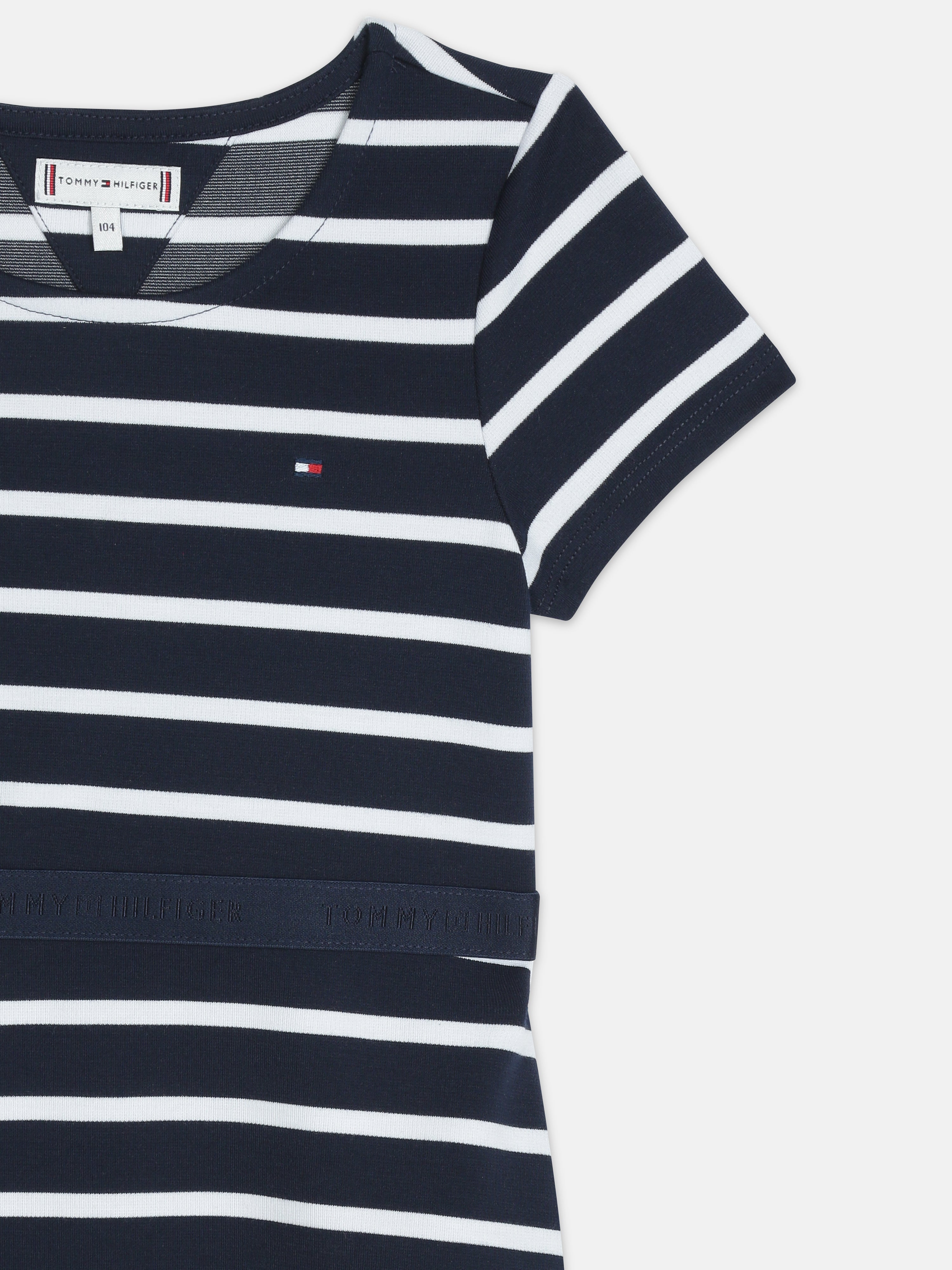 Girls Navy Striped Modal Blend Casual Knit Dress
