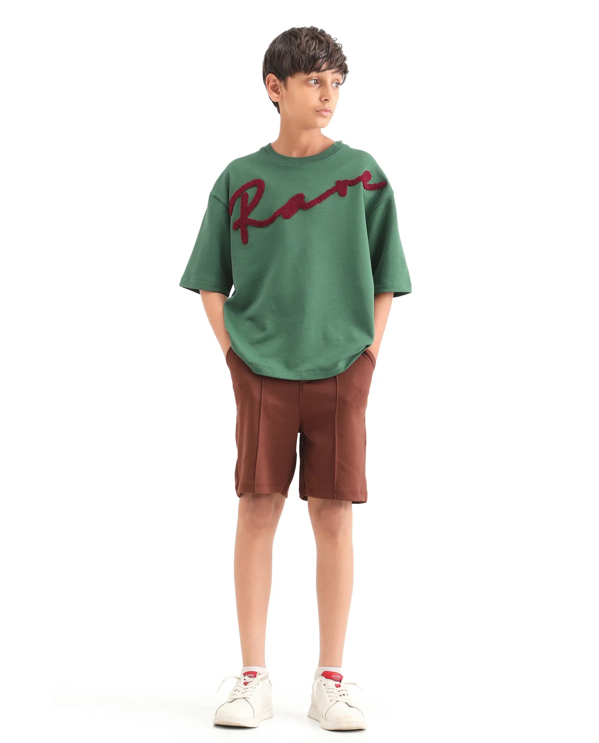 Rare Ones Boys Green Oversized Terry Embroidery T-Shirt