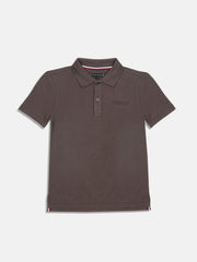 Girls Brown Solid Organic Cotton Casual Polo Knit Top