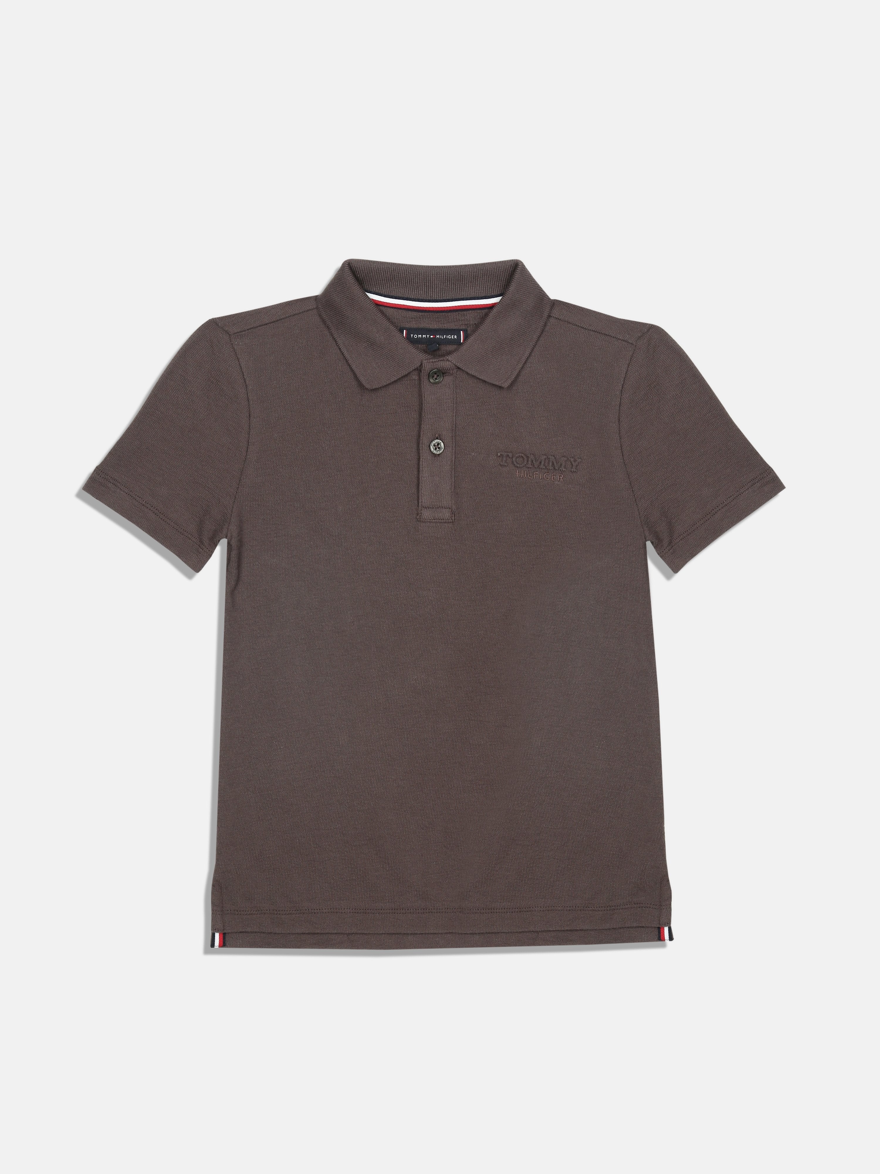 Girls Brown Solid Organic Cotton Casual Polo Knit Top