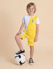 Boys Yellow Cotton Colour Block Regular Fit T-Shirt