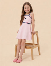 Girls Pink Cotton Solid Skater Fit Knit Dress