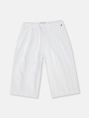 Girls White Striped Cotton Regular Fit Mid Rise Trousers