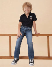 Boys Light Blue Cotton Blend Whiskered Bootcut Jeans