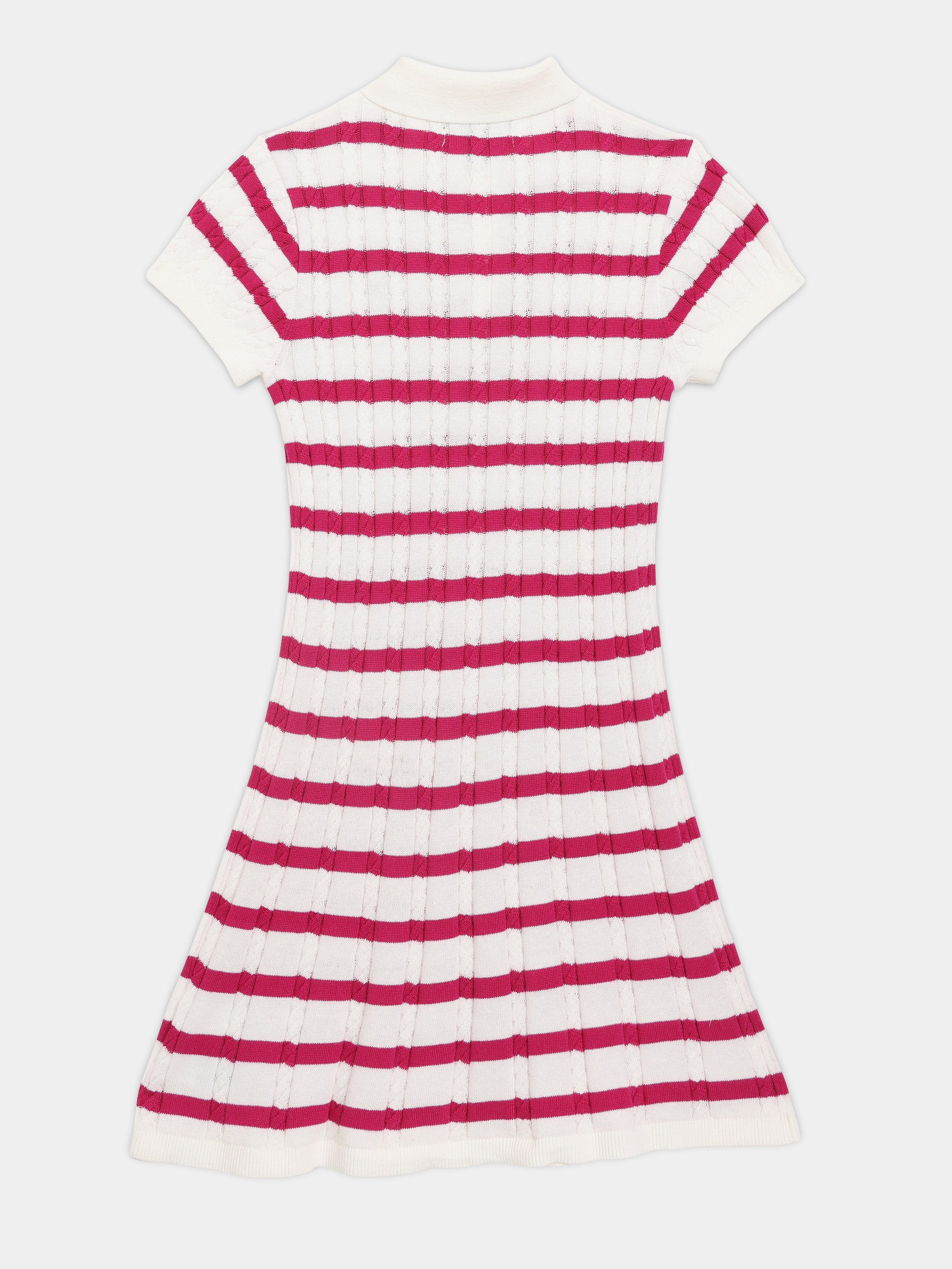 Girls White Striped Cotton Blend Polo Casual Dress