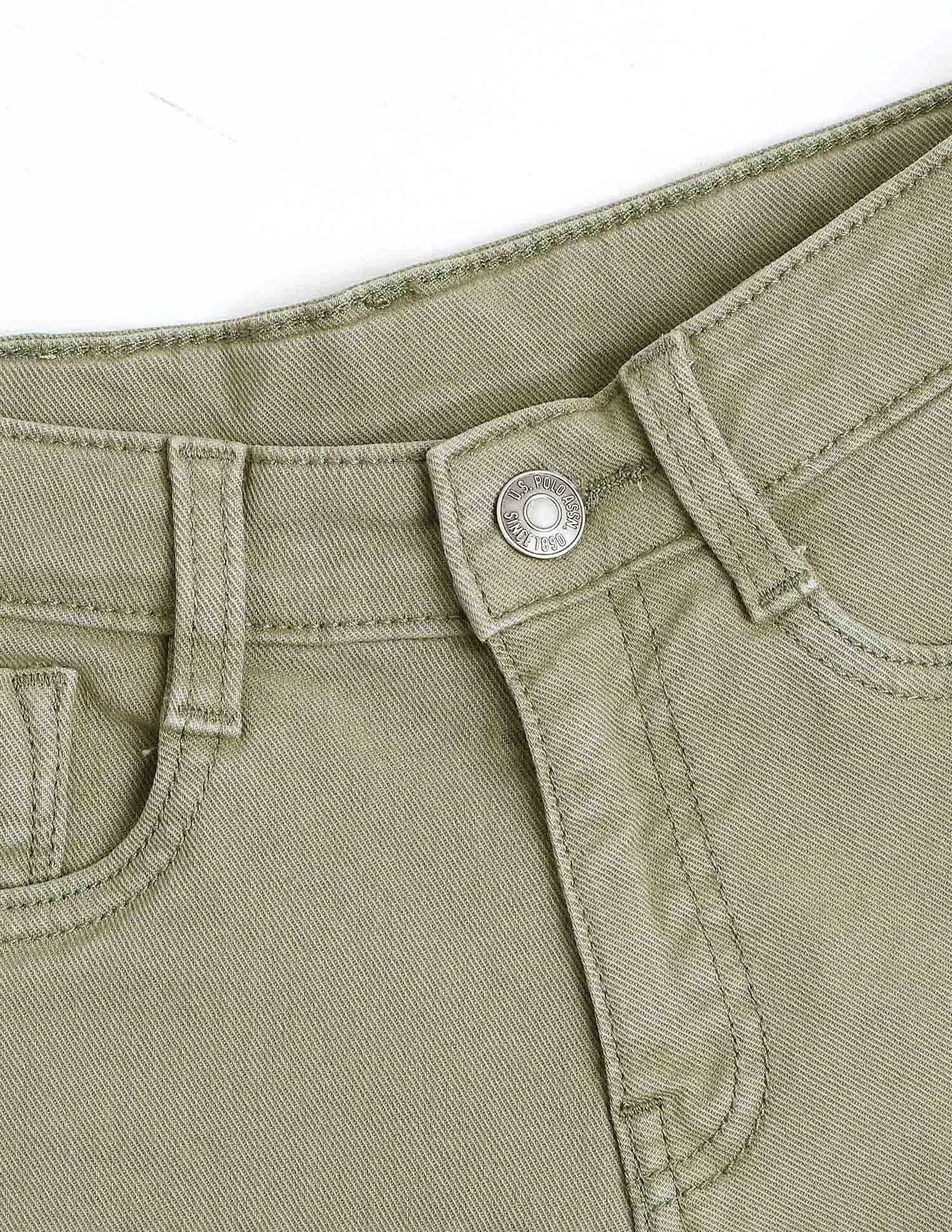 Girls Green Cotton Mid Rise Wide Leg Jeans