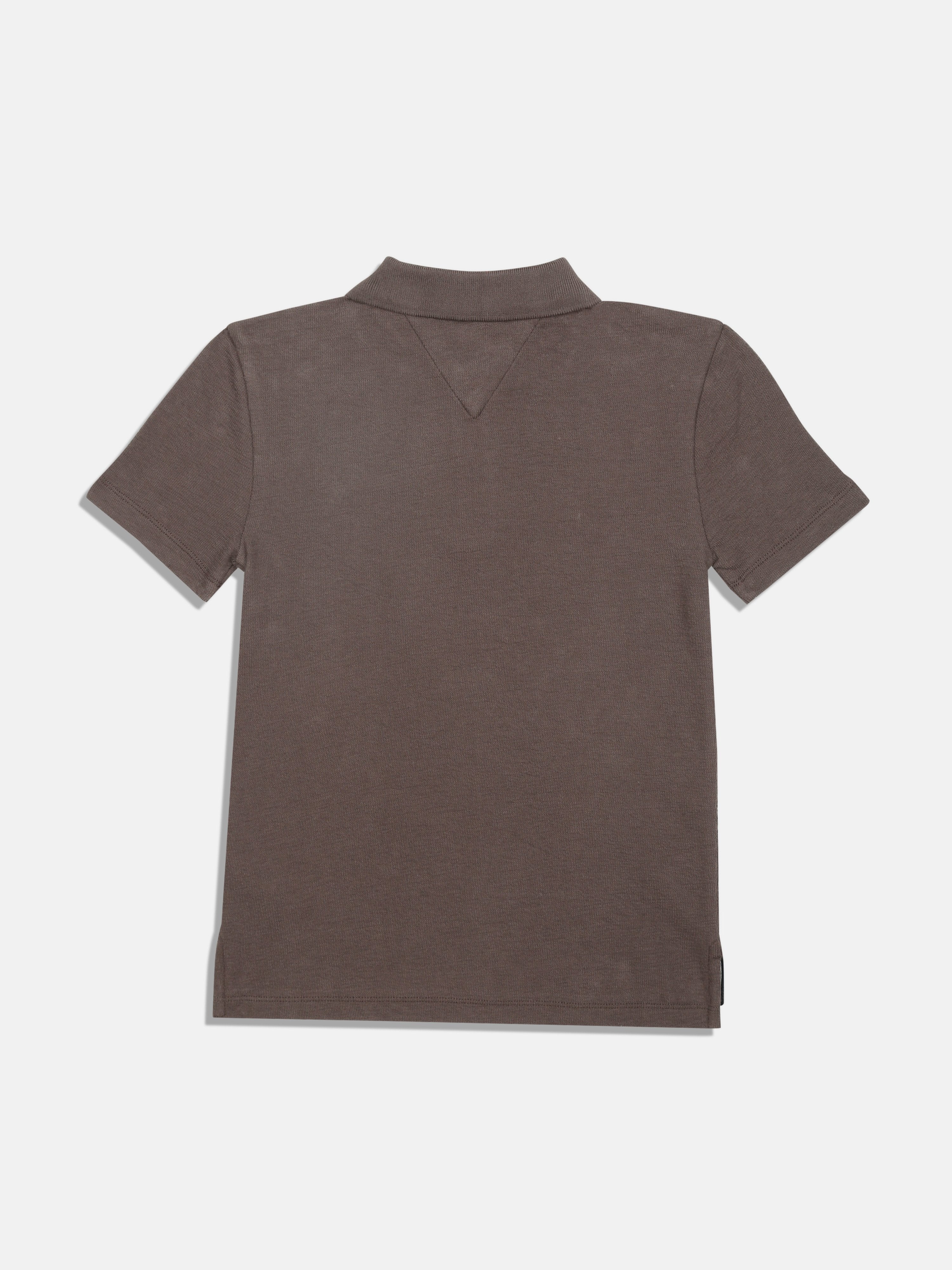 Girls Brown Solid Organic Cotton Casual Polo Knit Top