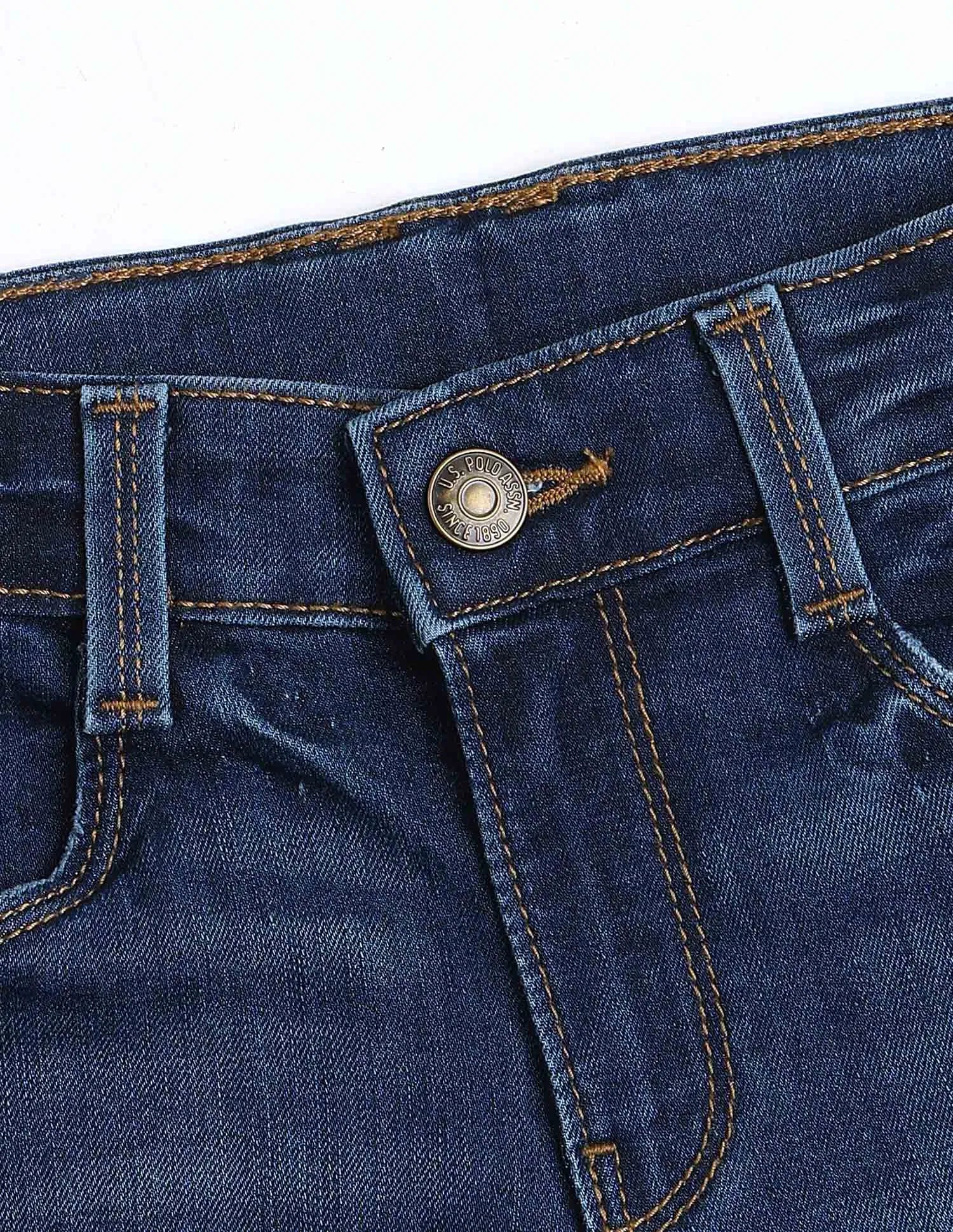 Boys Mid Blue Cotton Distressed Slim Fit Jeans