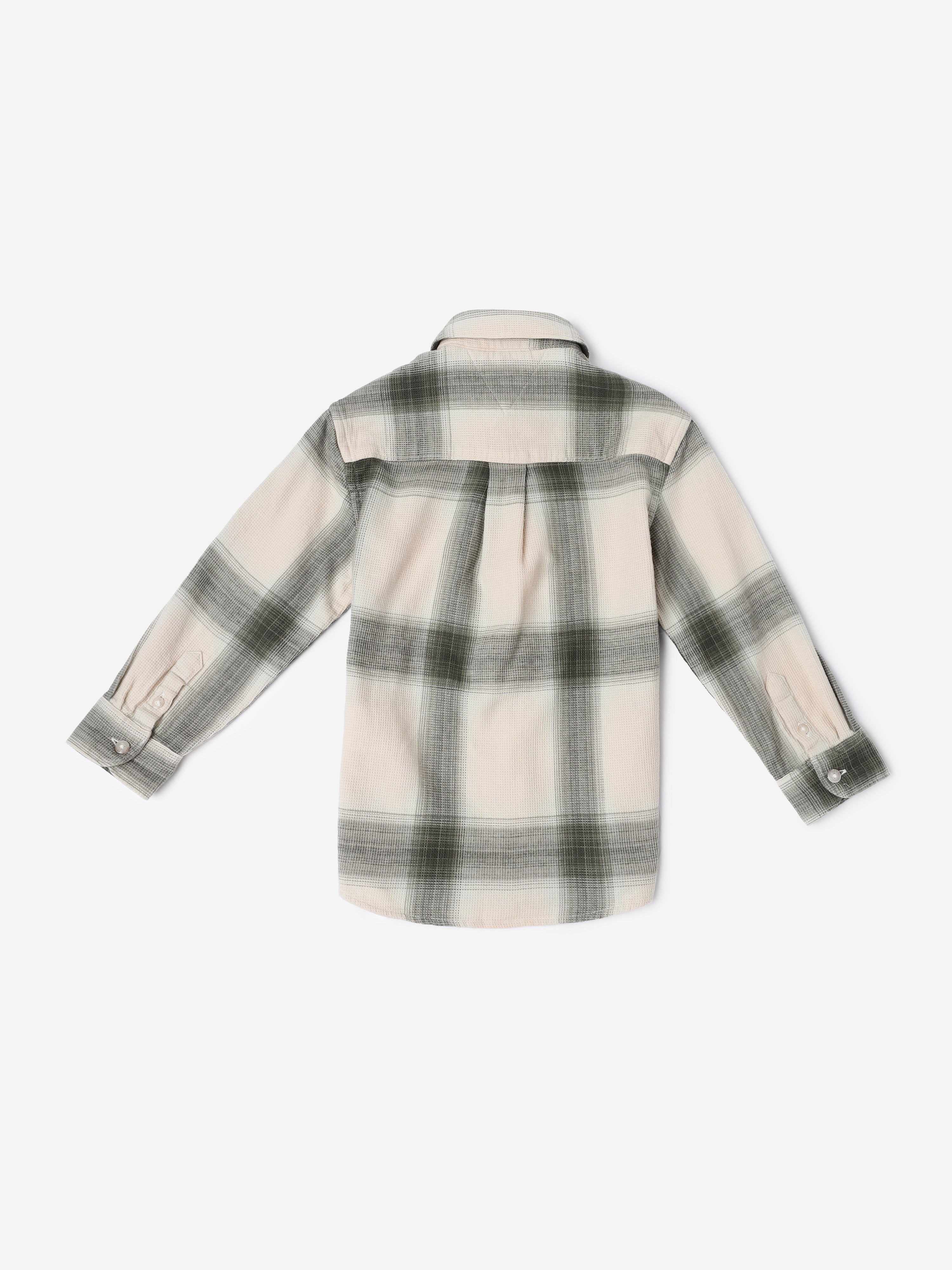 Girls Green Checked BCI Cotton Casual Relaxed Shirt Top