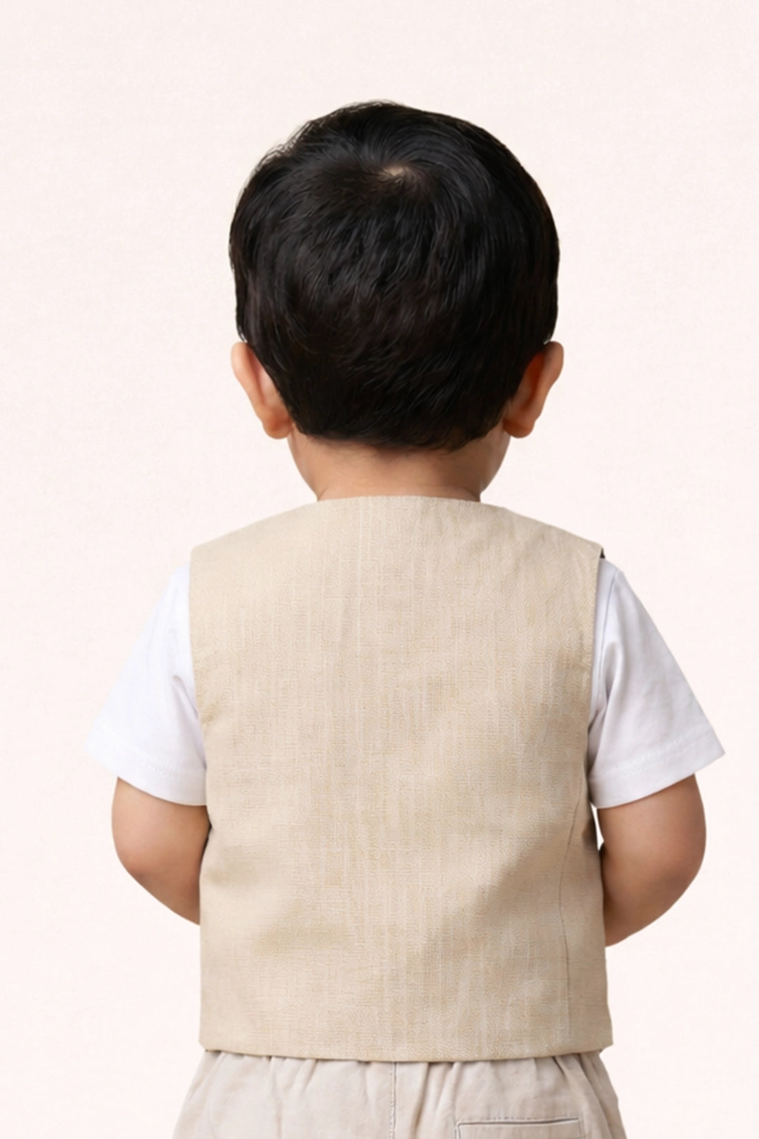Baby Boys Beige Round Neck Cotton Clothing Set