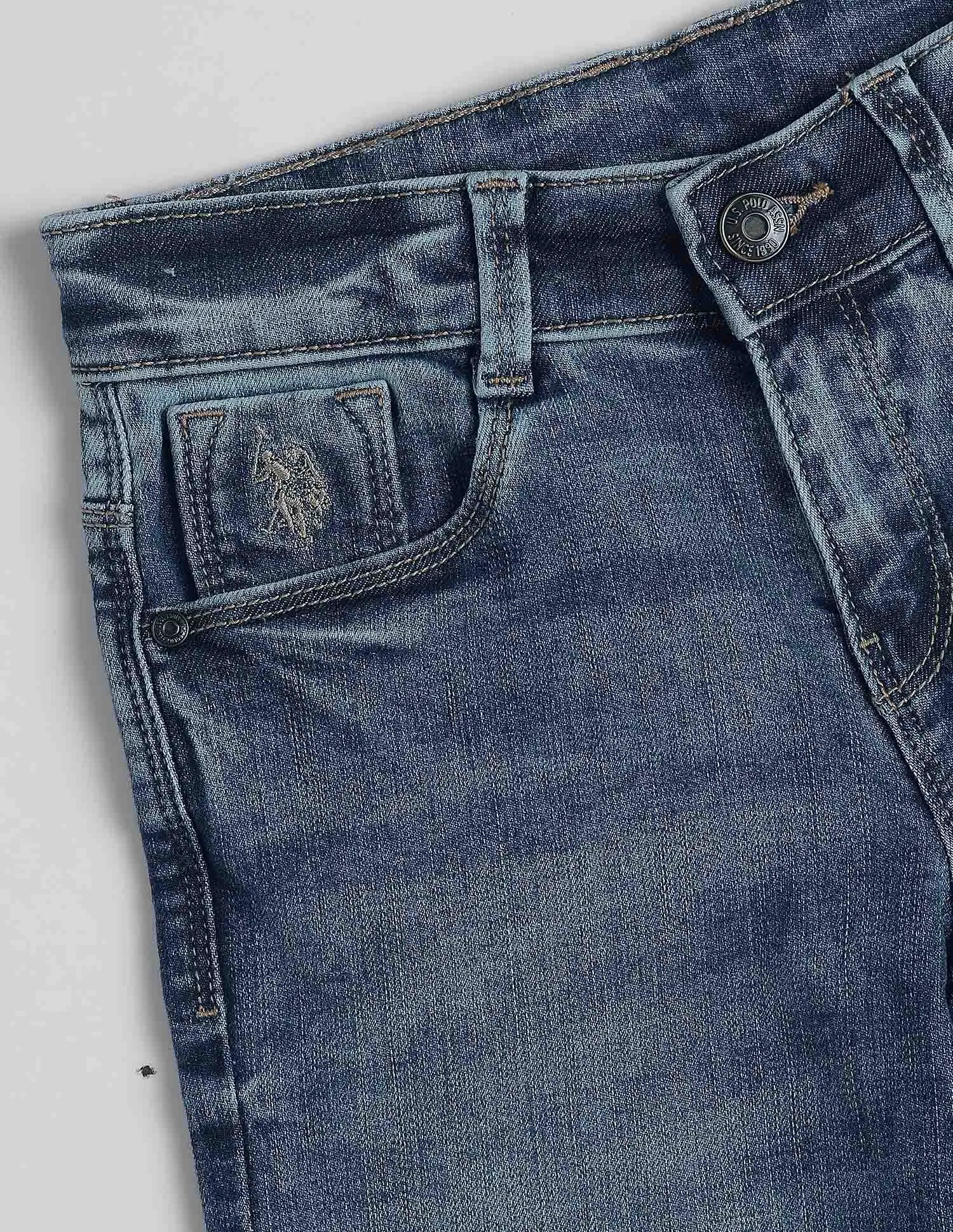 Boys Light Blue Cotton Blend Whiskered Bootcut Jeans