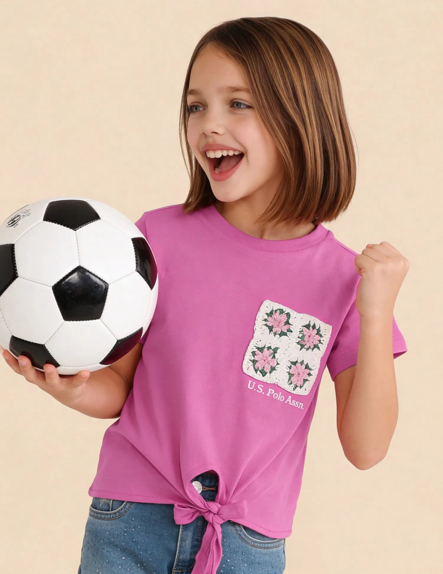 Girls Pink Cotton Floral Crochet Knotted Top