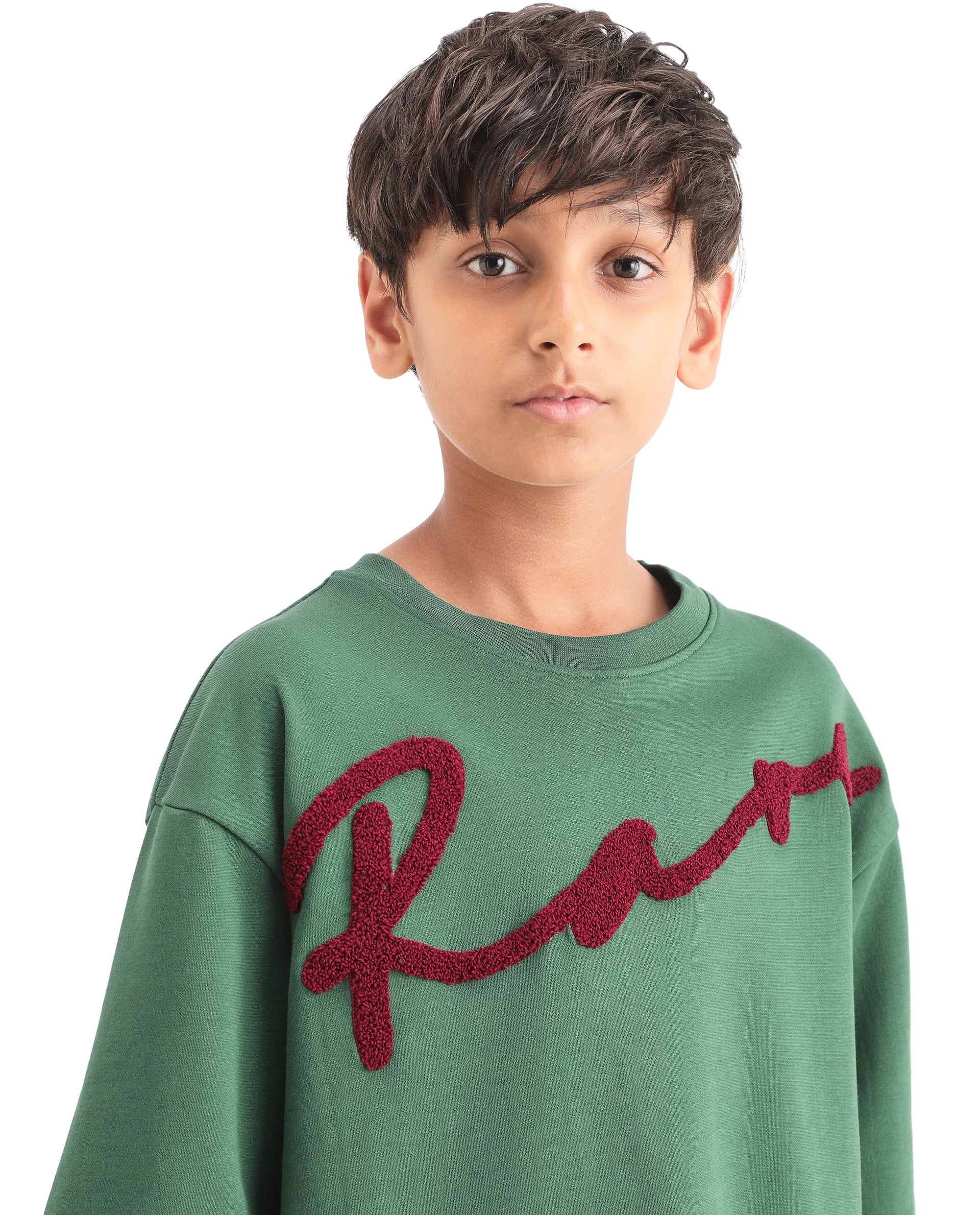 Rare Ones Boys Green Oversized Terry Embroidery T-Shirt