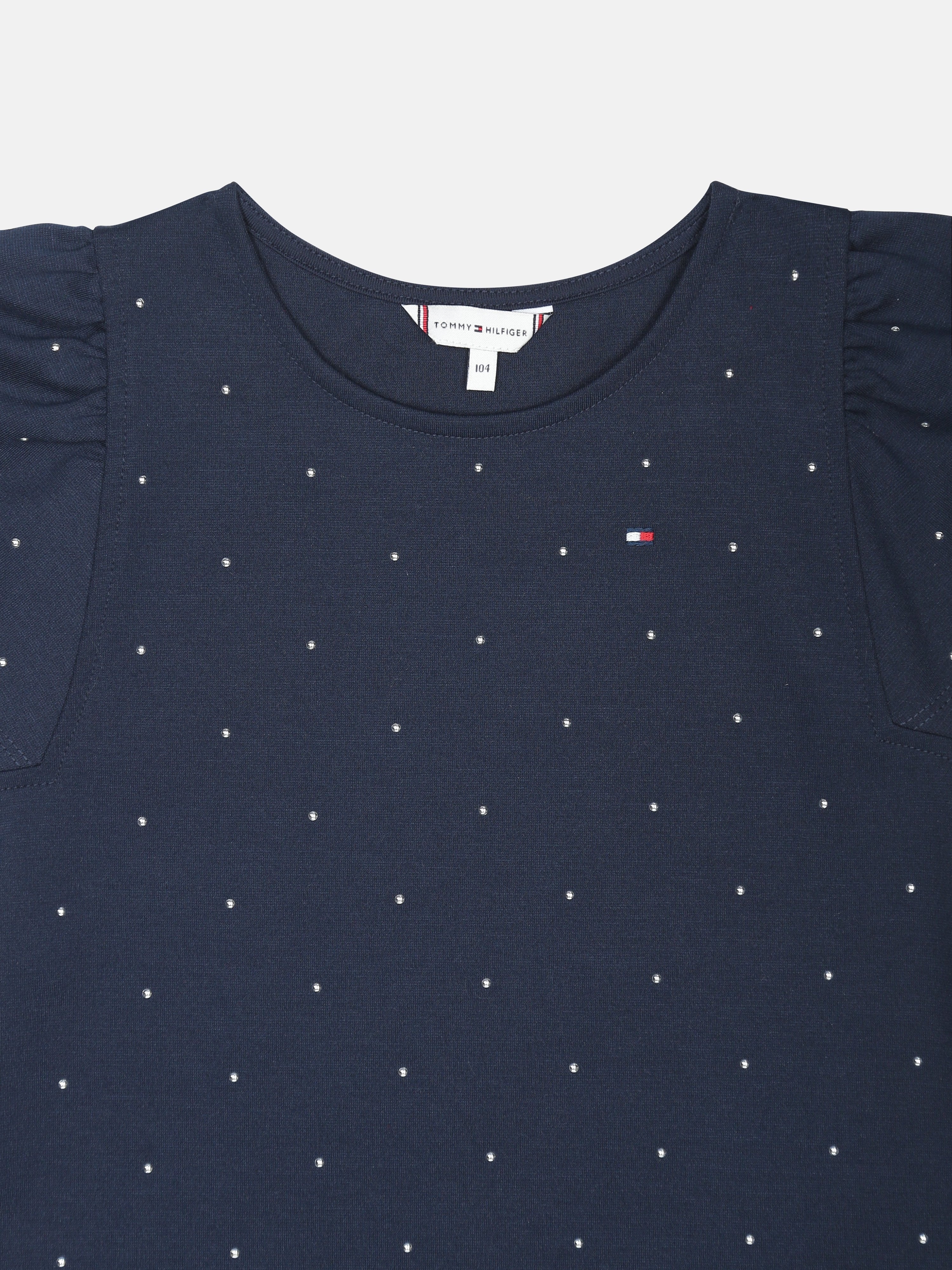 Girls Dark Night Navy Polka Dot A-Line Dress