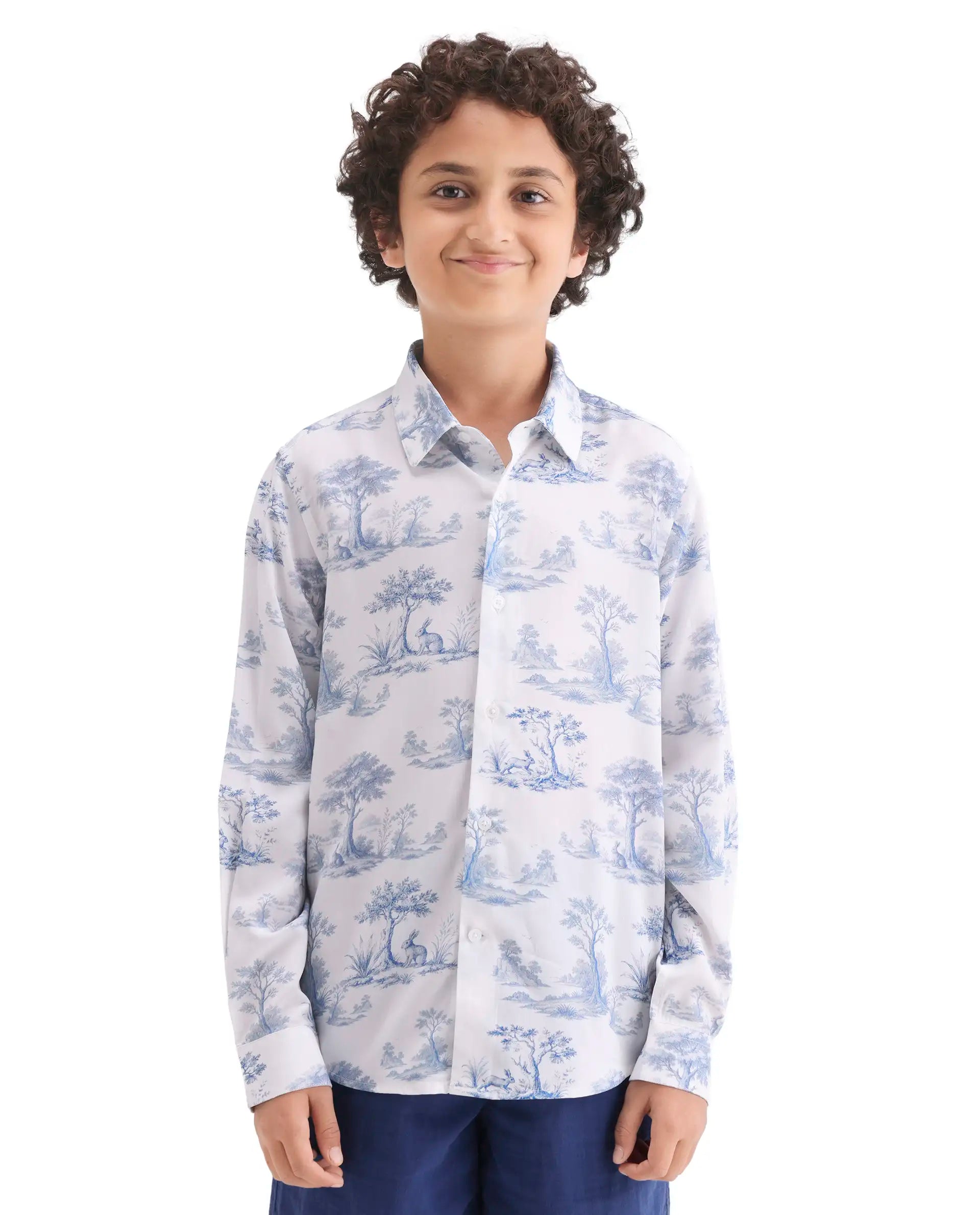 Rare Ones Boys Blue Viscose Regular Fit Casual Shirt